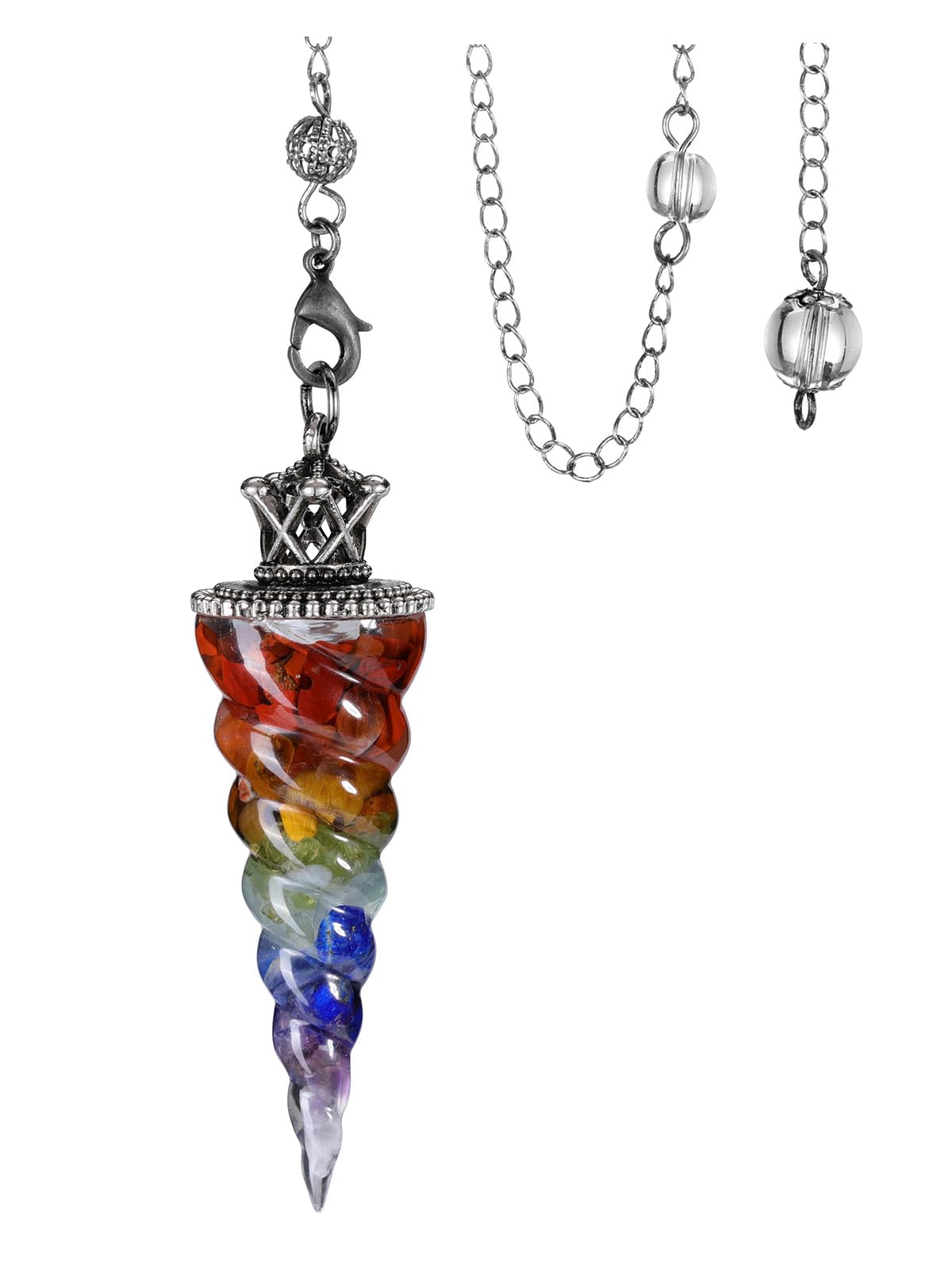CrystalTears Chakra Crystal Pendulum for Divination Healing Crystal Spiritual Point Gemstone Resin Dowsing Pendulum Crystal for Witchcraft Reiki Healing Meditation