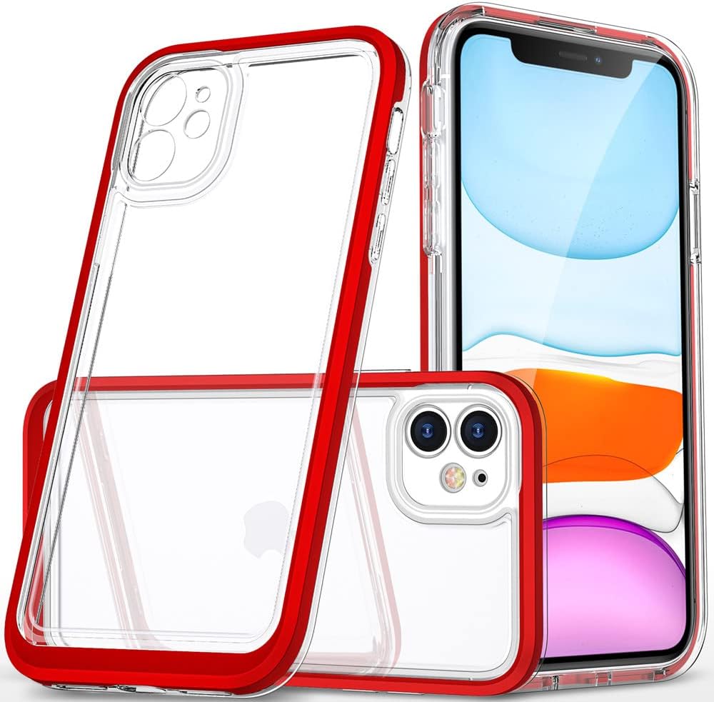 STORM BUY Case Compatible for [ Apple iPhone 11 ], [ Clear ] [ Red ] Women/Men Shockproof Heavy Duty Cute Protective Phone Cases Hard Bumper Cover for iPhone 11 -CL&RD