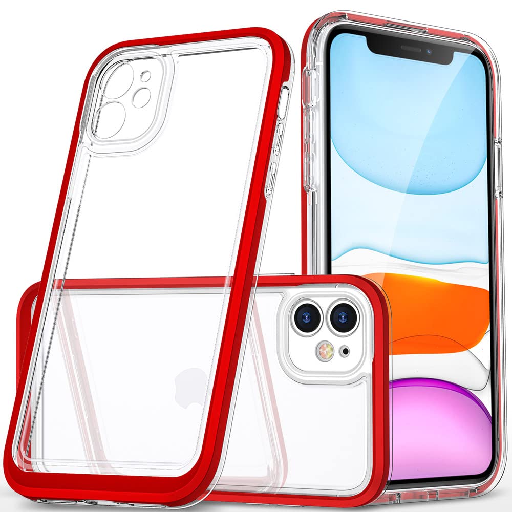 STORM BUY Case Compatible for [ Apple iPhone 11 ], [ Clear ] [ Red ] Women/Men Shockproof Heavy Duty Cute Protective Phone Cases Hard Bumper Cover for iPhone 11 -CL&RD