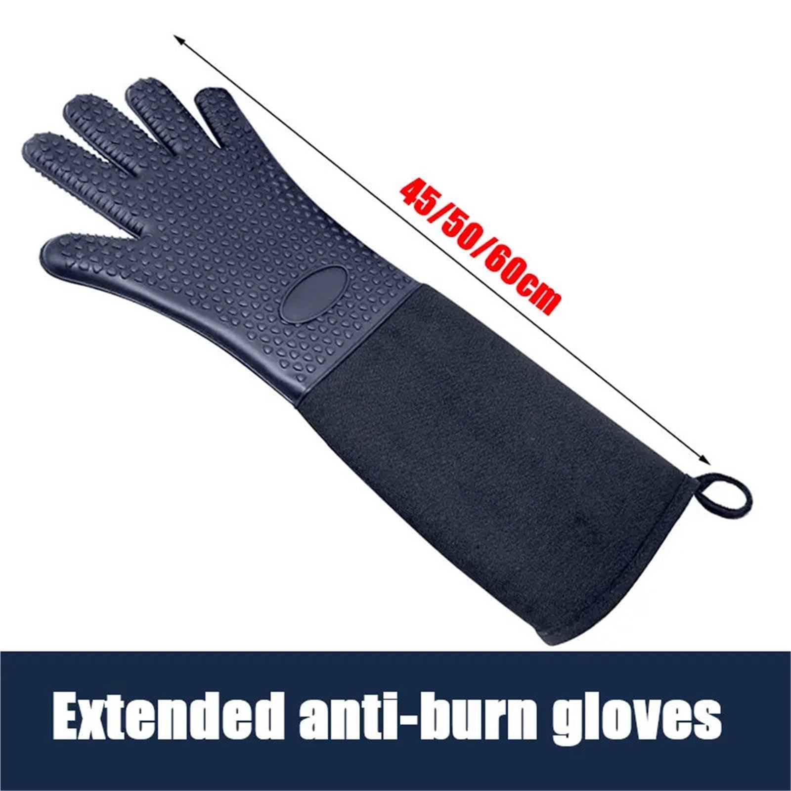 Gants de Four Professionnels Longs en Silicone, avec Doublure matelassée, Gants à Gril résistants la Chaleur, Outils Cuisson pour Cuisine(60cm)