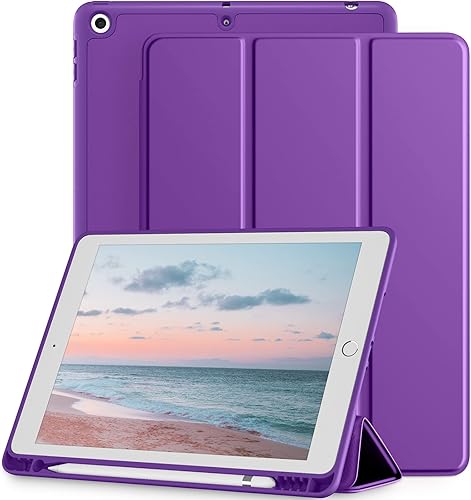 Miniatura 80 de Mastten Funda compatible con iPad de 9ª/8ª/7ª generación, para iPad de 10.2 pulgadas con soporte para lápiz, cubierta trasera de TPU Smart Stand