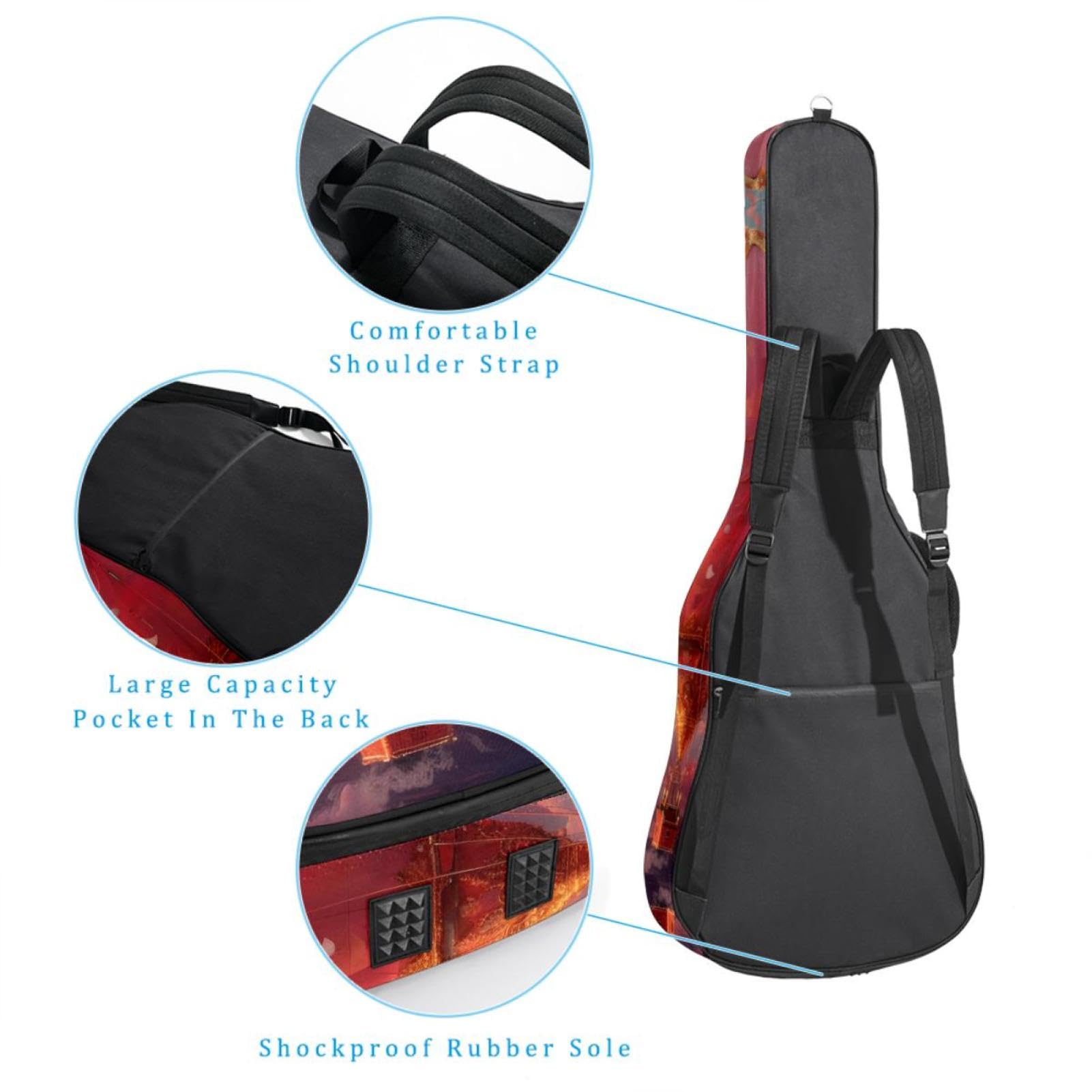 Custodia per chitarra acustica, impermeabile, adatta per chitarra da 40/41/42 pollici, grande borsa universale per chitarra con strato protettivo, tasche multiple, motivo con mongolfiera rosa,