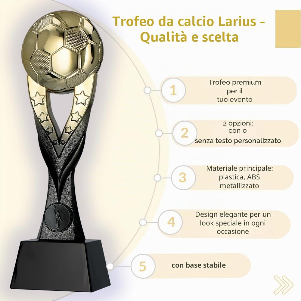 Larius Coppa vincente di calcio (26 cm, 392 g) - trofeo dorato con/senza incisione - ideale per tornei, finali, campionati di club e compleanni - F3