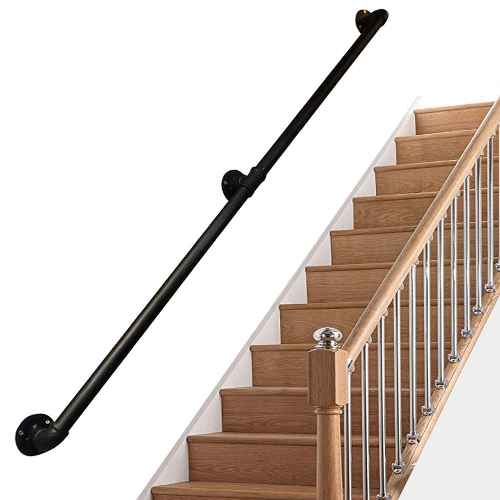Rampe d'escalier noir en métal et kit de support style conduite d'eau industrielle