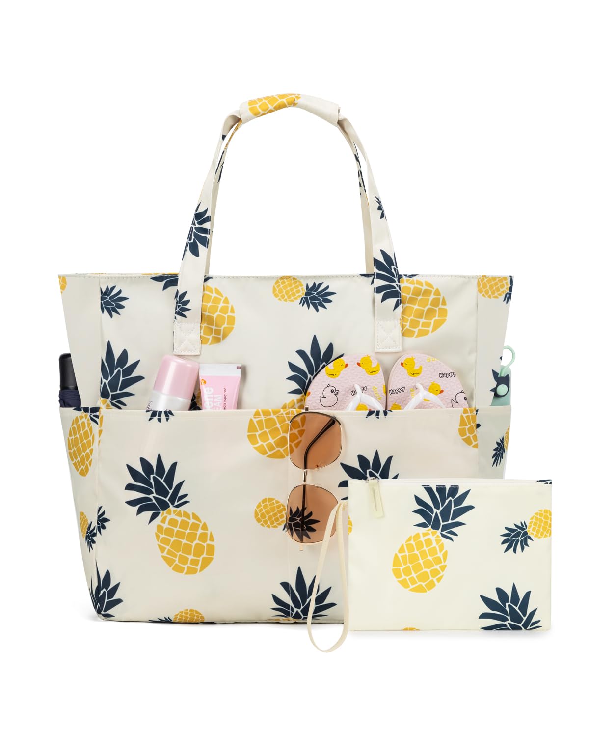 KABAQOO Sac de Plage XXL Famille avec Fermeture Éclair et Compartiment Humide Sac Cabas Piscine Femme Grand Multipoches