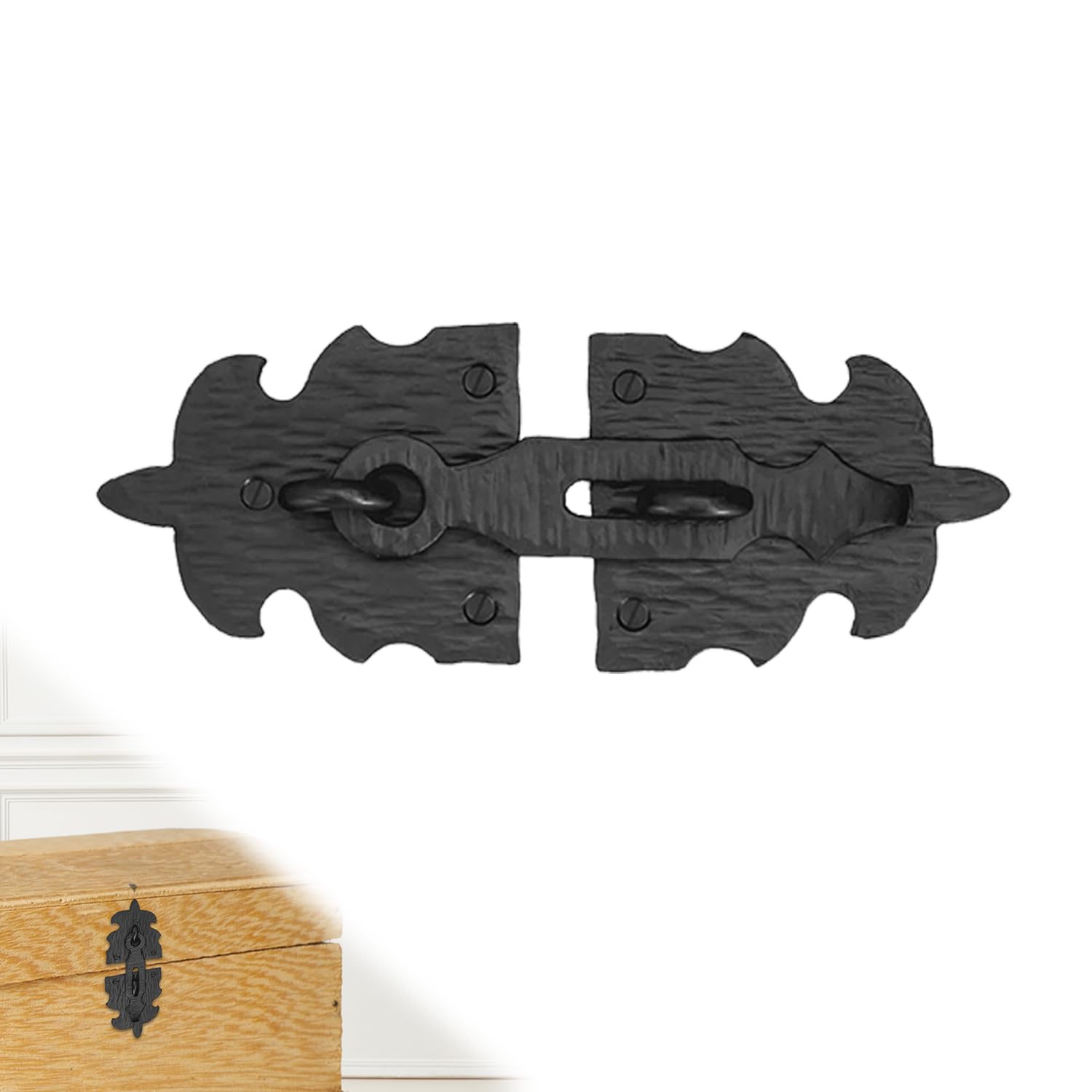 1 Pack 7 Inch Furniture Hasp for Gates - Black - Heavy Duty Decorative Metal Hasps - Handmade Rustic Iron Furniture Hasps for Door, Drawer, Chests, Cupboard and Trunks - The Sonora Series