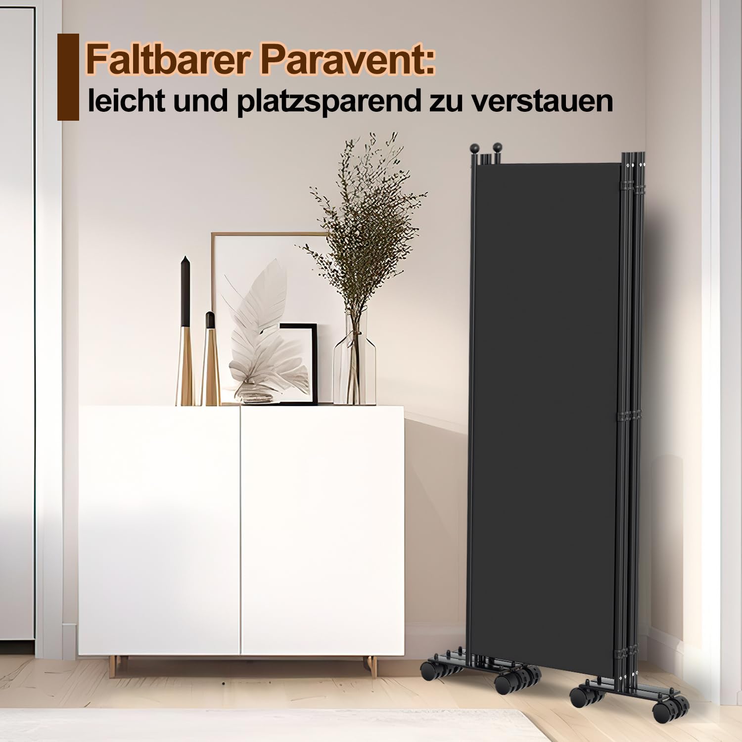 Paravent Raumteiler 3 Teilig klappbar, Klappbar Freistehend Trennwand auf Rollen,Umkleide Sichtschutz Wand Raumtrenner,Stellwand für Garten Büros Terrasse,263x181x30cm,Dunkelgrau