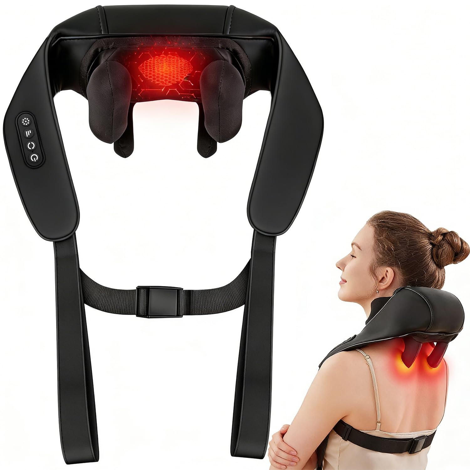 Neck and Shoulder Massager with Heat,Cordless 4D Kneading Back and Shoulder Massager Deep Tissue,Shiatsu Neck Back Massager Pillow Shoulder, Back,Leg,Pain Relief, Portable Gifts for Dad Mom Friend