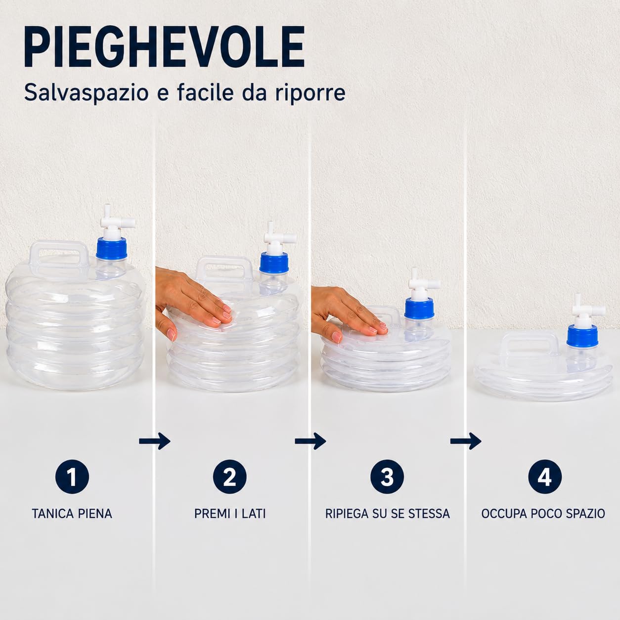 Tanica Pieghevole per Acqua da 5 Litri in LDPE, con Rubinetto, Compatta e Salvaspazio per Campeggio