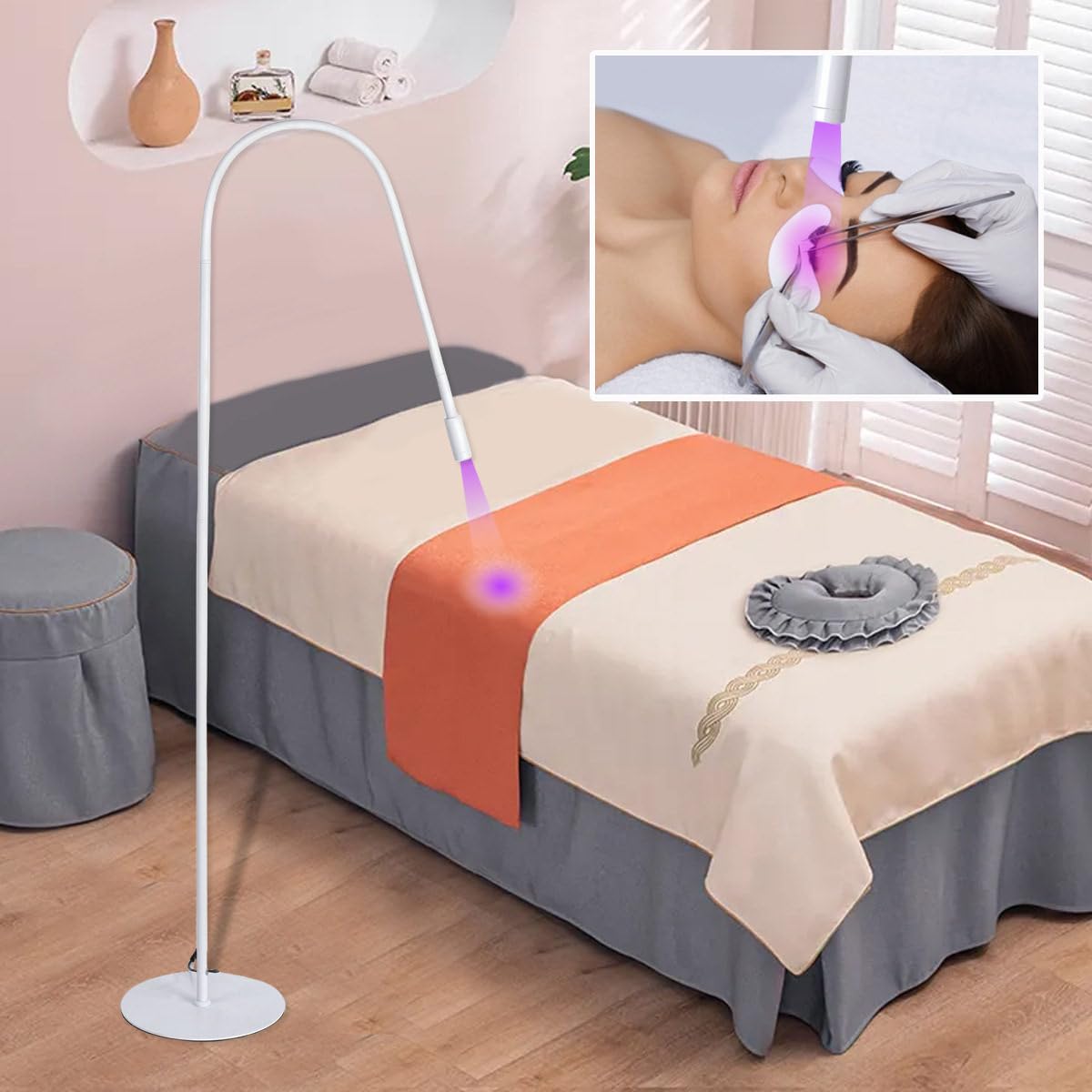 Sistema de extensión de pestañas con luz LED UV de 5 W, lámpara de pegamento UV con control de pedal de pie, altura de 110 cm, 395-400 nm, pegamento curado en 1-3 segundos, lámpara de curado con