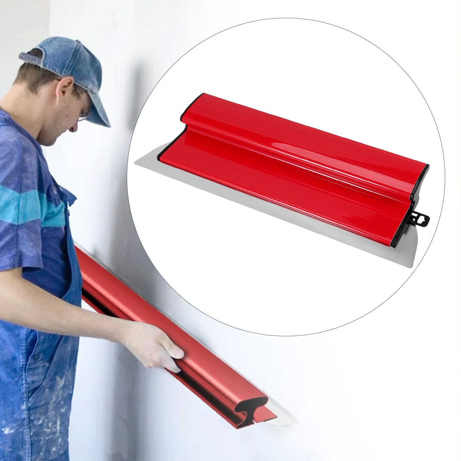 Ensemble de 3 Couteau a Enduire, 25/40/80 cm Spatule Enduit, Ensemble Lisseuse Enduit avec Poignée en Forme de Z, Spatule Enduit Lissage, Convient à Construction de Murs de Grande Surface (Rouge)