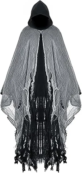 Kascool Halloween Grim Reaper Costume Adult Scary Cloak Witch Costumes Men Hooded Horror Robe Masquerade Party Cosplay Props (Black)