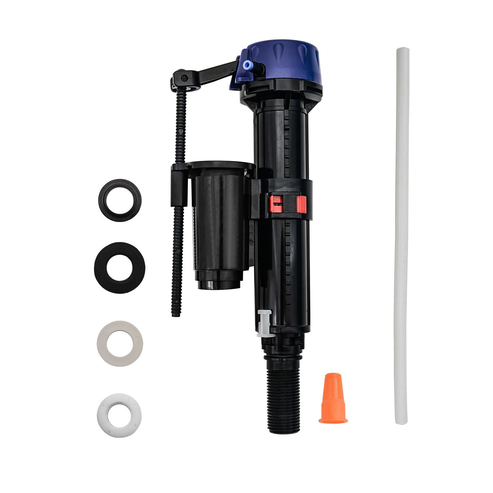 Mendorio Black Bottom Entry Toilet Fill Valve, G1/2 Universal Cistern Inlet Valve, Adjustable Height And Float, With Outlet Filter And Refill Tube