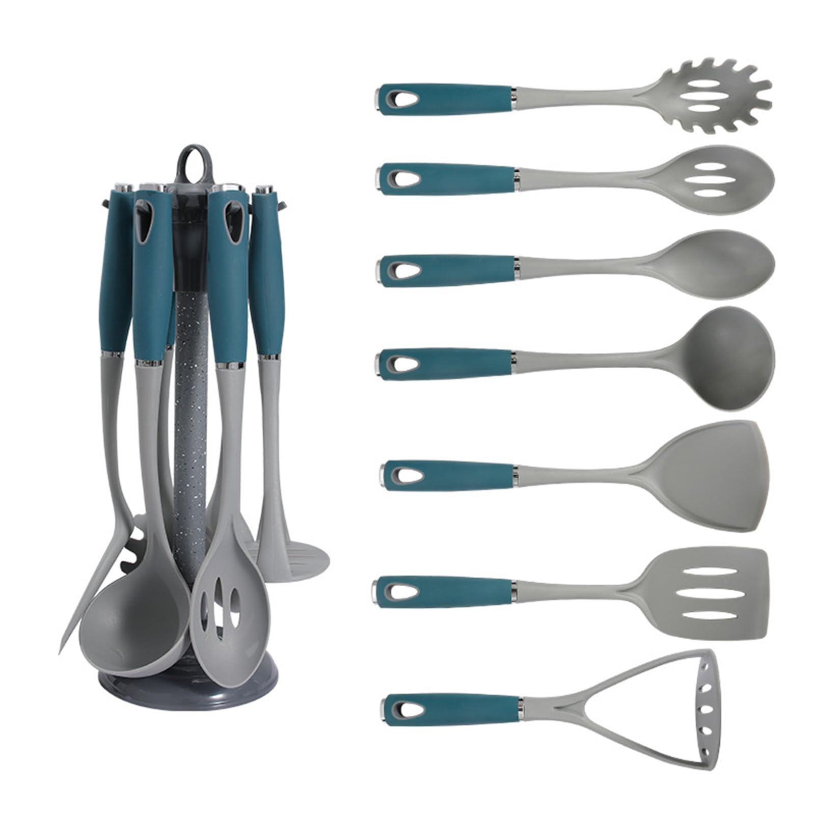 Nylon-Kochutensilien-Set, 8-teilig, BPA-frei, hitzebeständig, antihaftbeschichtet, inklusive Halter, spülmaschinenfeste Kochutensilien