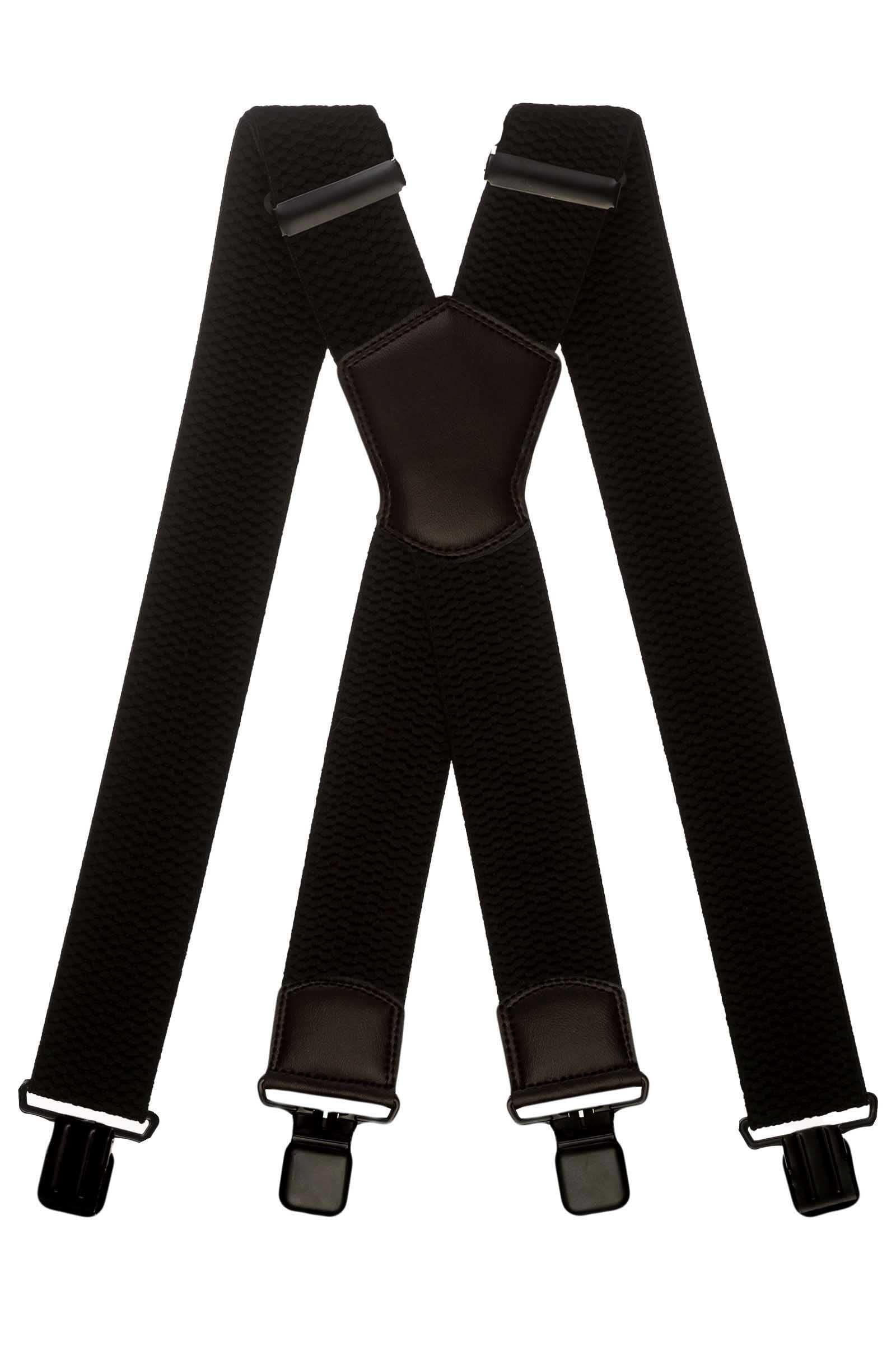 Olata Men's Multi Purpose Extra Wide X-Shape Braces/Suspenders with Leather Shield Centrepiece - 5cm. Black (Black Clips)