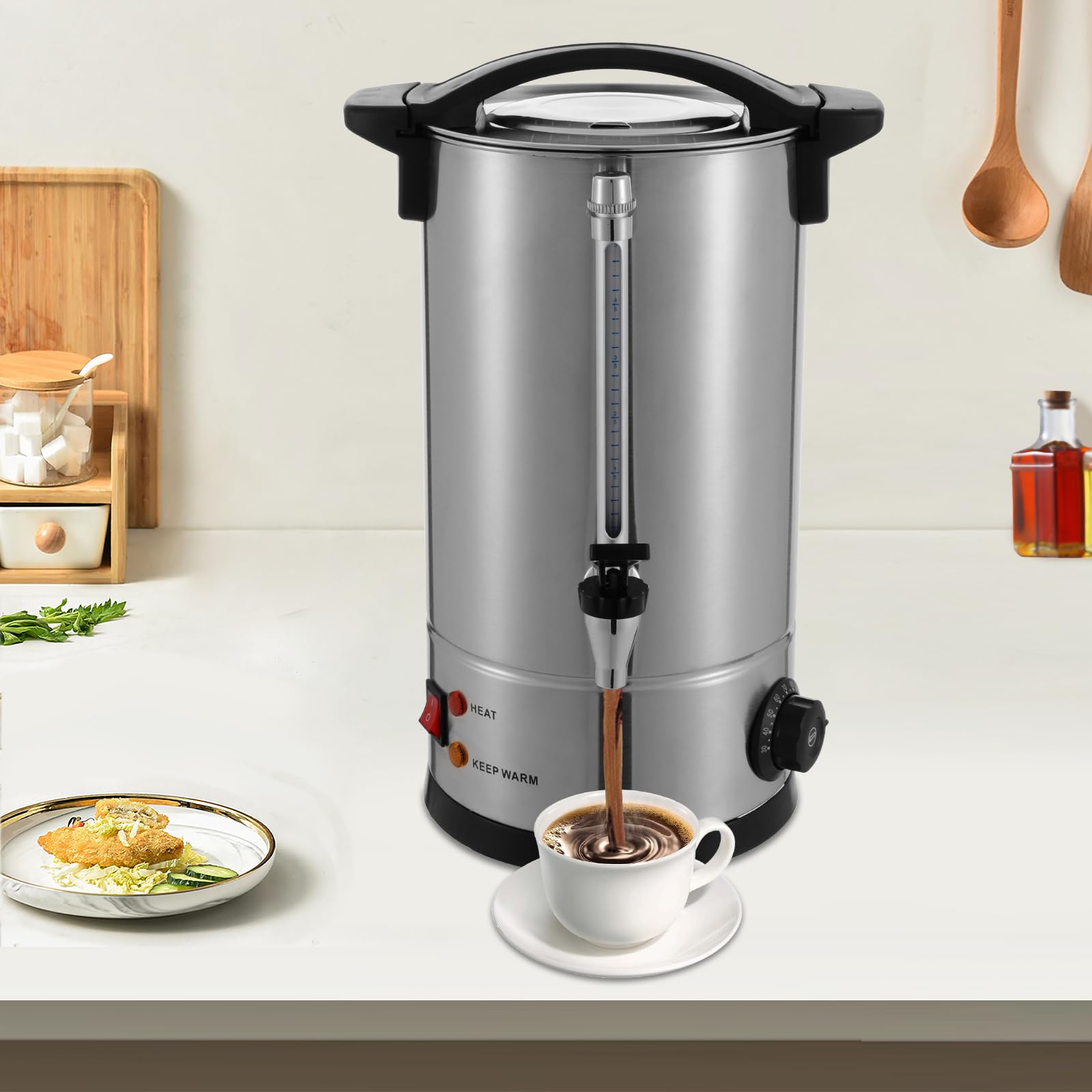 BANEBONE Commercial Coffee Maker, Coffee Urn - Large Capacity Hot Coffee Dispenser for Quick Brewing, Stainless Steel Hot Water Urn Keep-Warm Mode for Events & Catering, Silver (10L)