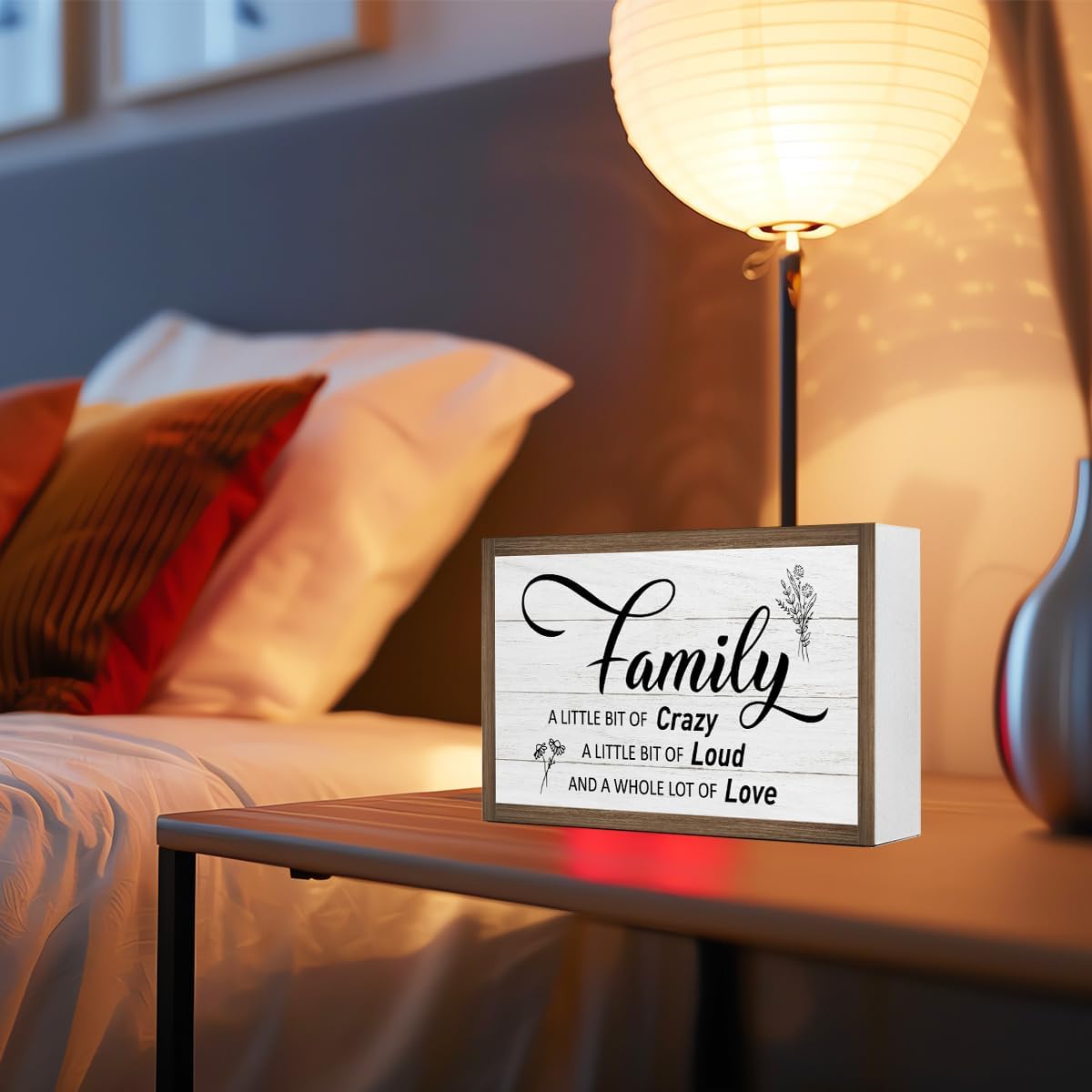 Family a Little Bit of Crazy Wooden Box Sign Decor,Rustic Family Saying Wooden Block Plaque Sign for Home Farmhouse Living Room Bedroom Shelf Desk Table Wall Decor - Image 5