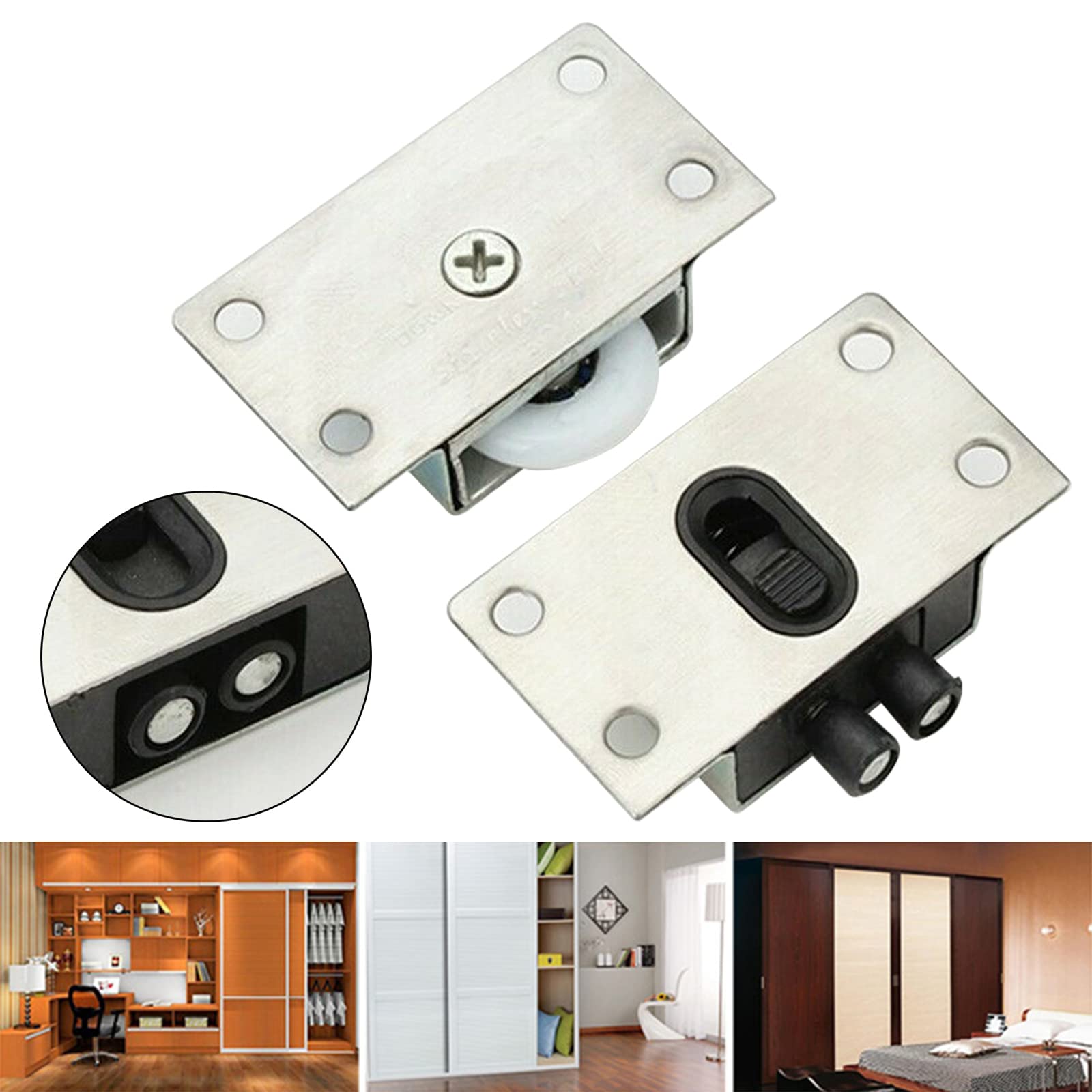 MroMax 54x51mm Sliding Door Roller Wheels For Wardrobe & Cabinet – 2-Pack Black Nylon Set