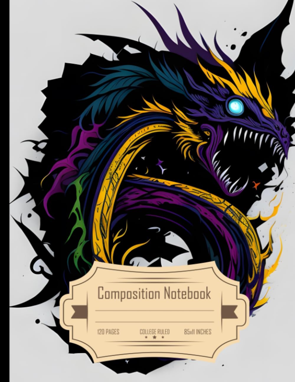 Composition Notebook College Ruled: Sinuous Dragon-Like Ink Trail with Spectrum of Colors, Ideal for Writing, Size 8.5x11 Inches, 120 Pages