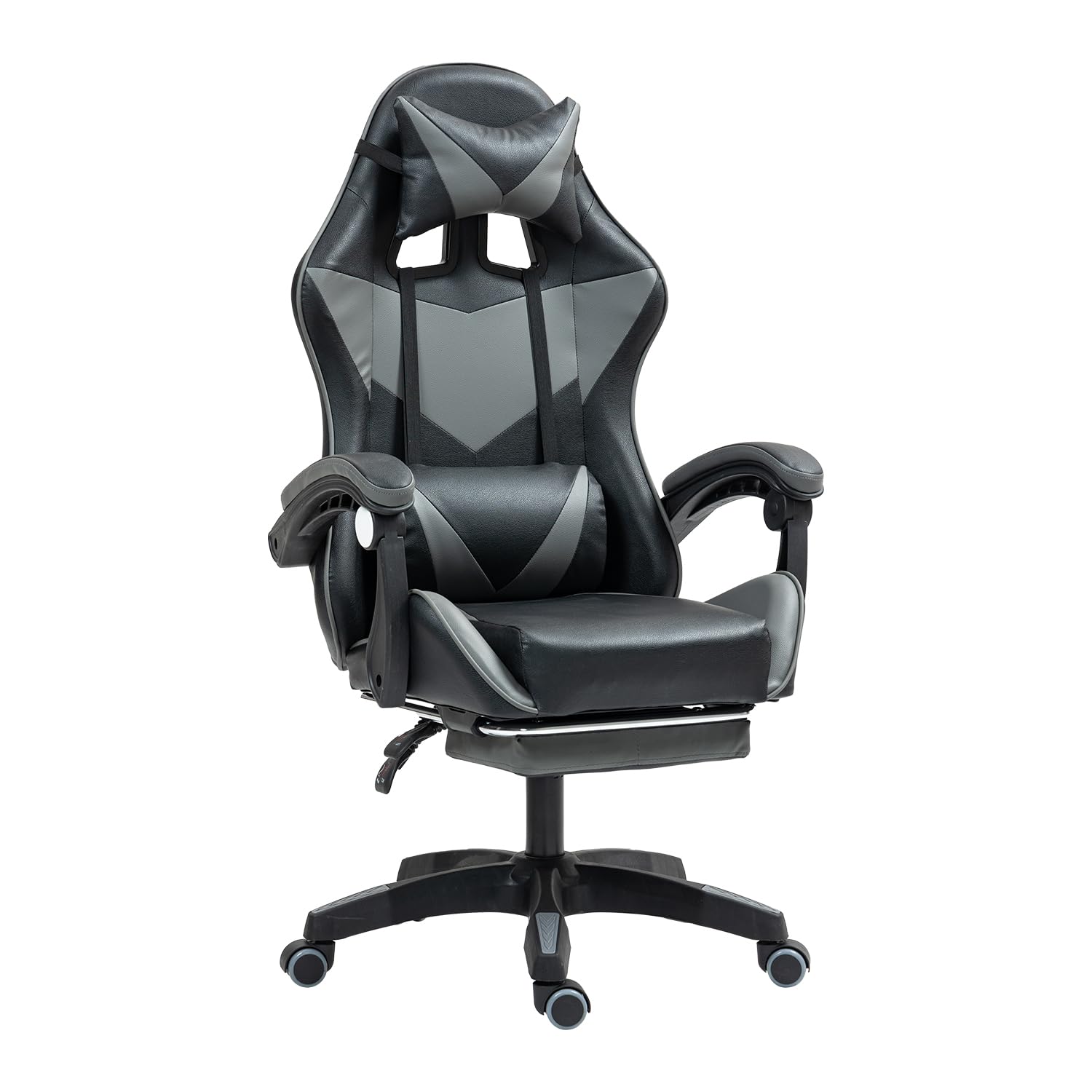 Yesuitme Gaming Chair, Computer Chair with Lumbar Cushion, Headrest, Height-Adjustable Office Chair Gaming Chair for Adults, Girls, Boys (With Footrest & Massage, Black+Grey)