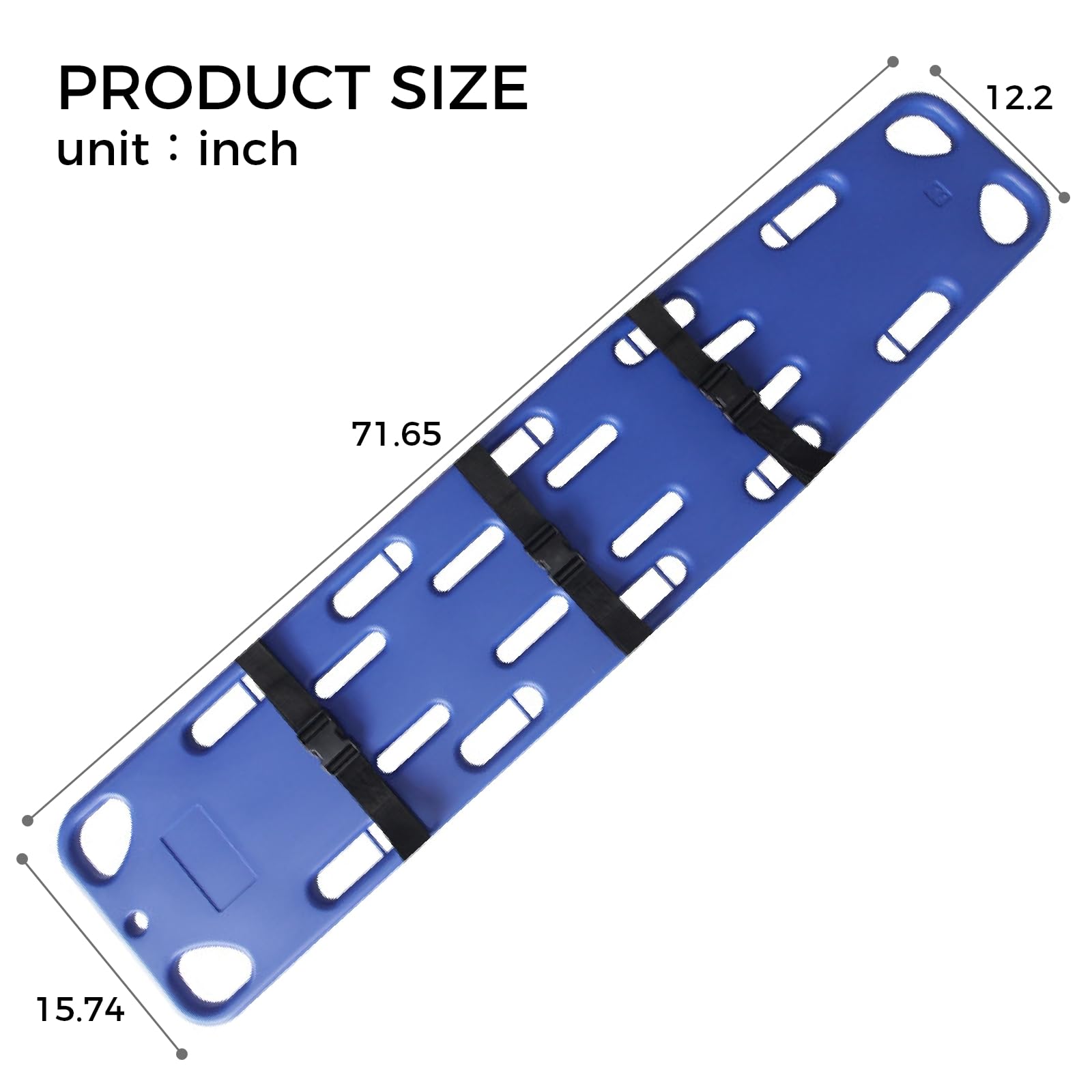 1 barella spinale portatile leggera - Tavola spinale EMT in plastica PE resistente for emergenze e trasporto pazienti(Blue)