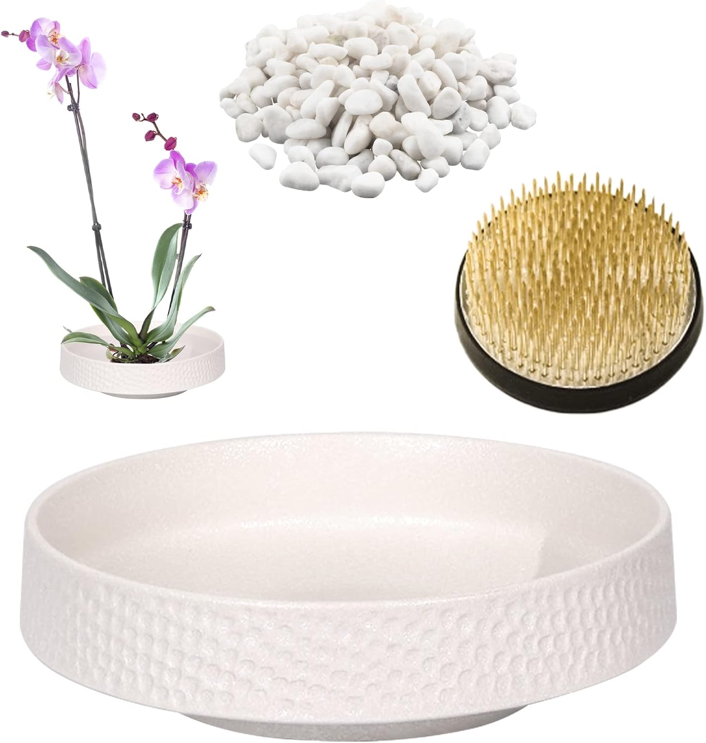 WANDIC Flower Arranging Supplies, Round Flower Frog & Ceramic Flower