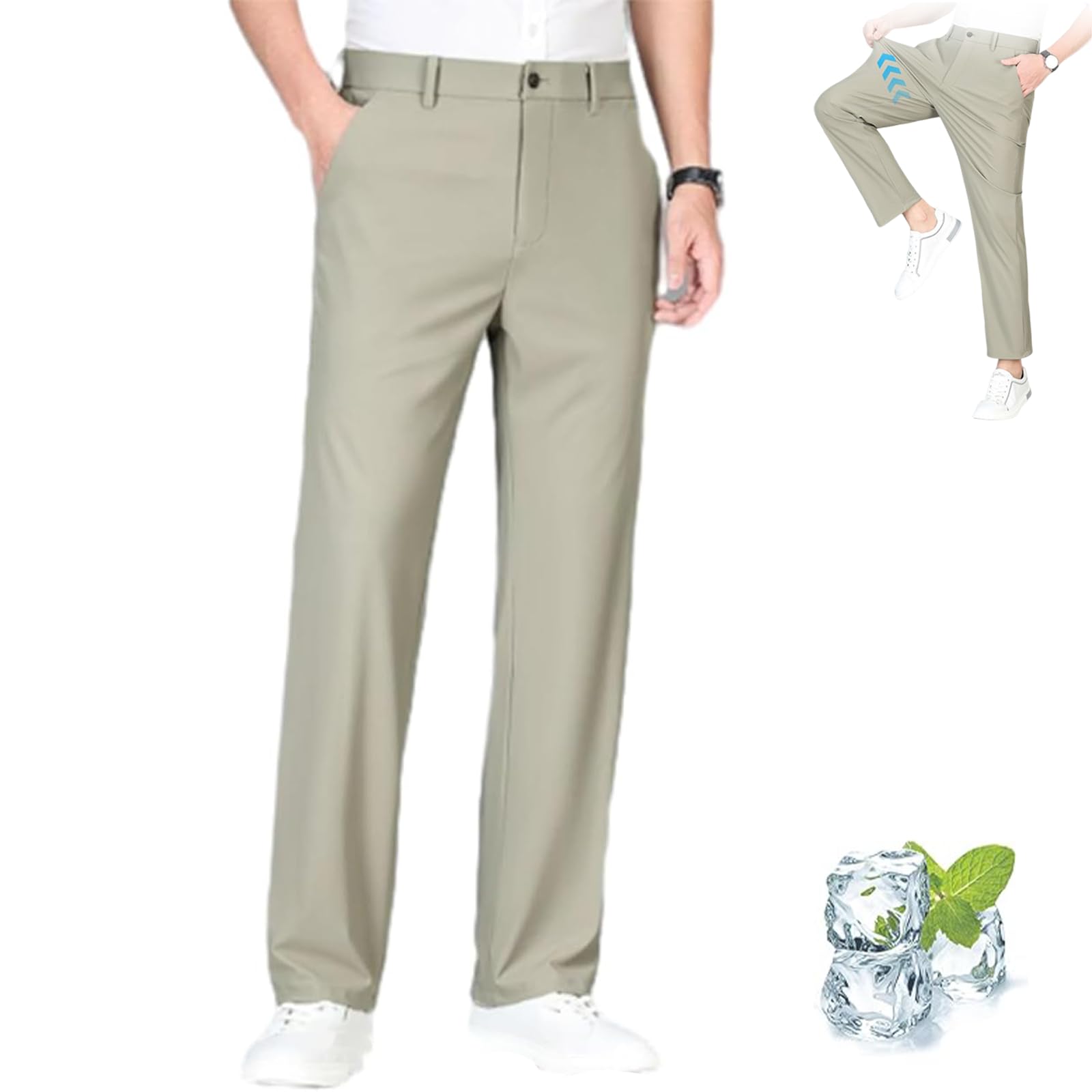 Pantalones cómodos de Seda Helada súper elásticos para Uso Diario, Pantalones de Vestir Transpirables, Cintura elástica, Corte Ajustado, Estilo Recto, Pantalones Casuales para Hombre.