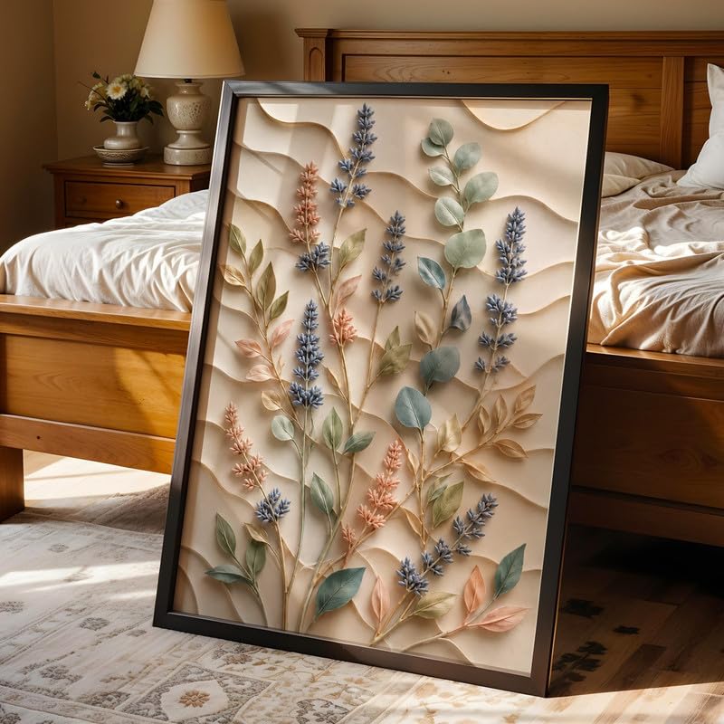 Image of NoWorries Floral Botanical Wall Painting with Frame | Premium Textured Flower & Leaf Artwork, Pastel Nature Wall Decor Framed for Living Room Bedroom Office and Home Decoration (Art-11,10x13inch)