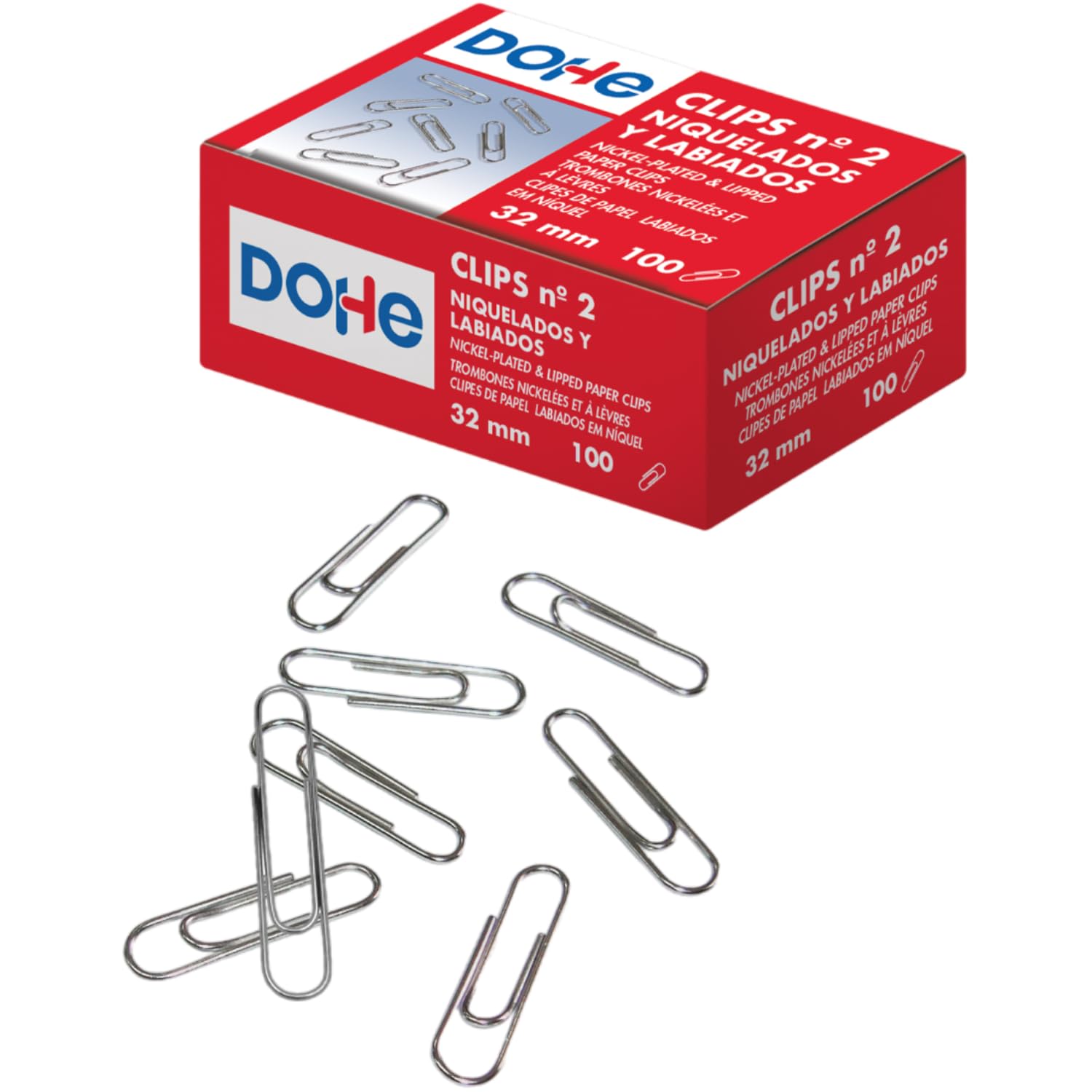 Dohe - Clips Niquelados para Sujetar Hojas (100 uds.) - 32 mm, N.º 2, Material de oficina