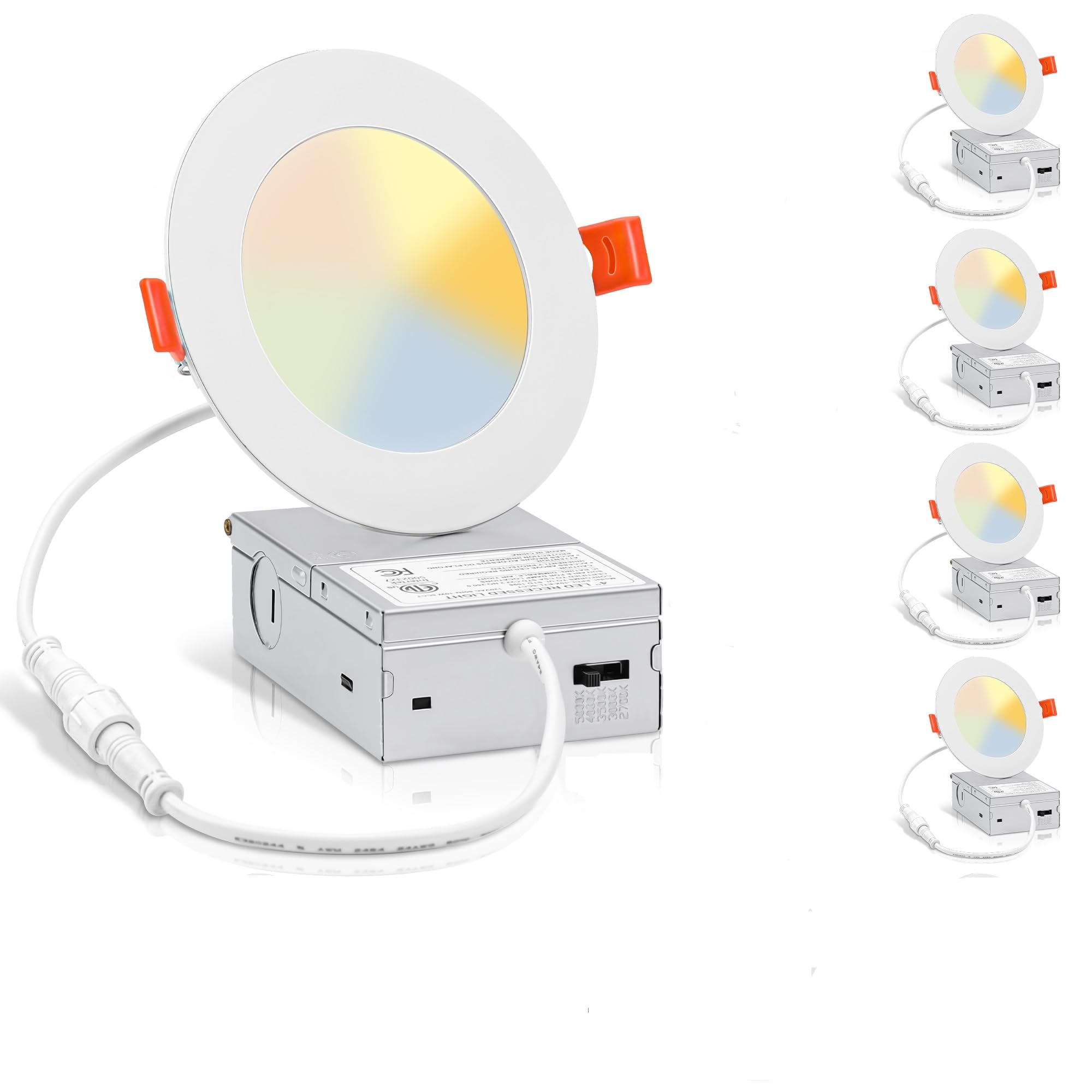 INCARLED Pot Lights LED 4Inch 5CCT 850LM 10W 4Pack Slim Recessed Lighting with Junction Box, 2700K 3000K 3500K 4000K 5000K Lumiere encastre plafond led ETL Listed
