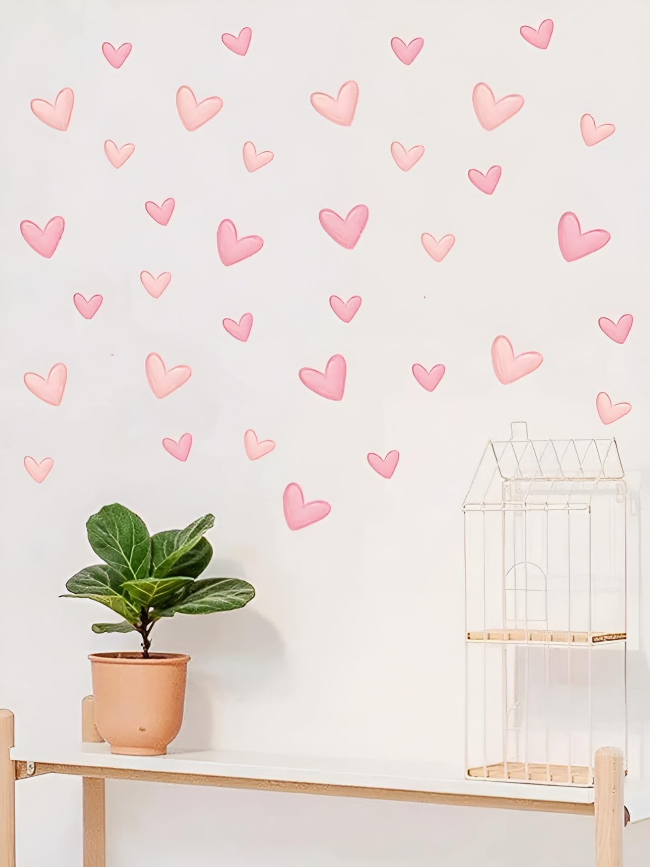 Set de 60 Pegatinas Infantiles Decorativas de Vinilo Adhesivo para Pared - Diseño de Corazones Rosa Adhesivos estilo Acuarela para Decoracion Habitacion Niño, Niña