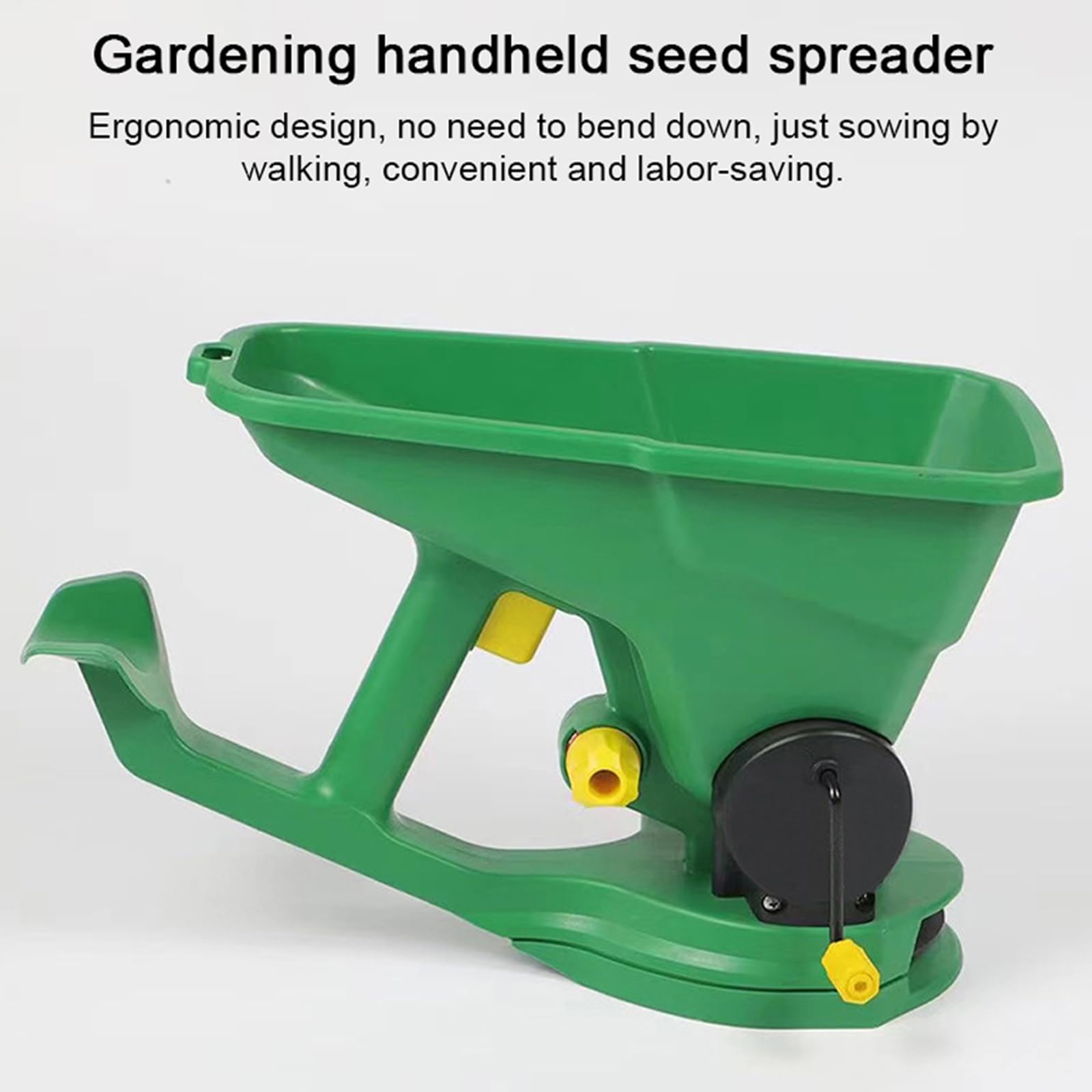 Esparcidor de semillas de mano, sembradora manual de 1,5 L con manivela, válvula ajustable de 5 niveles, ligero y portátil para césped, jardín, fertilizante y derretimiento de nieve