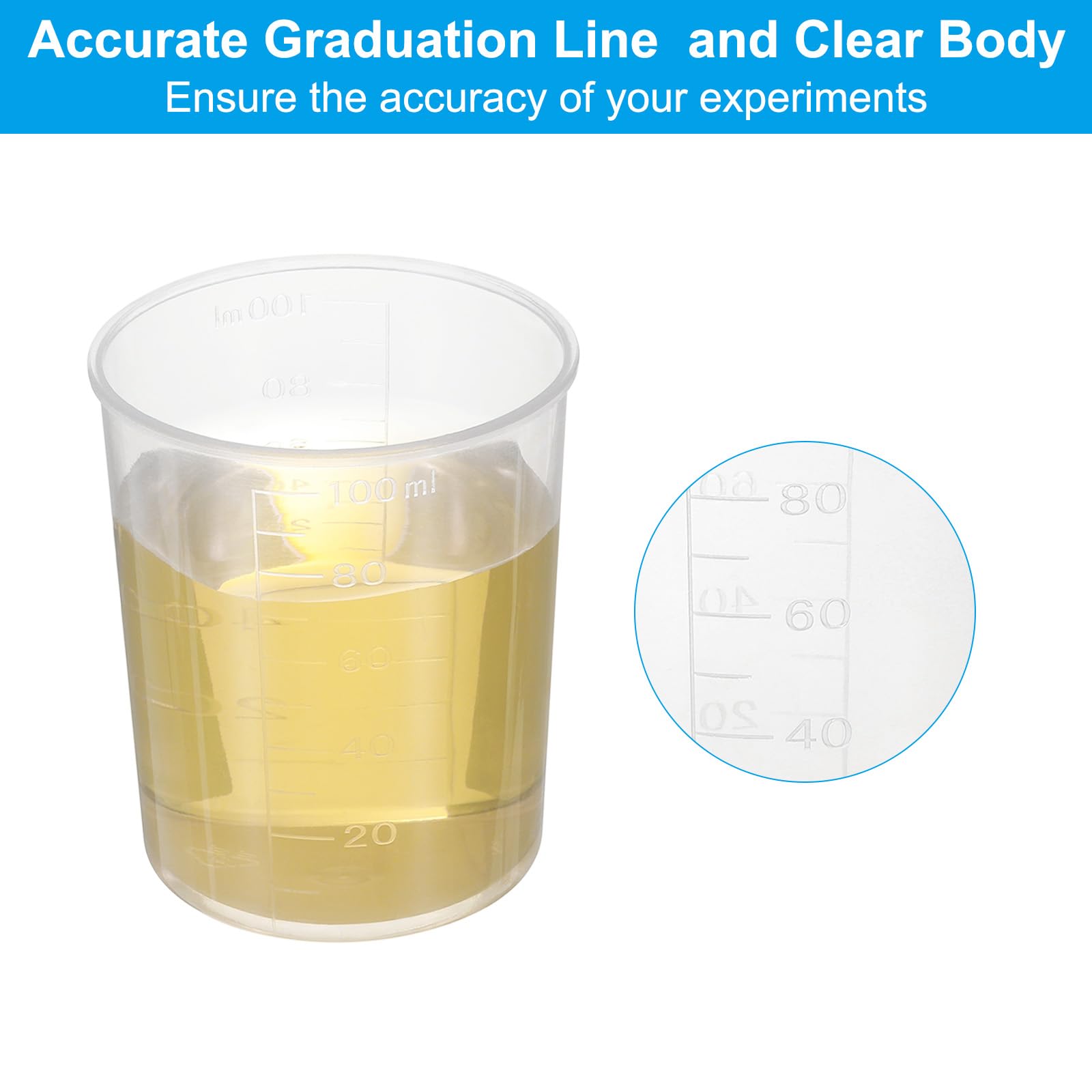 PATIKIL 100Ml Verres Gradués, 50Pièces Béchers Gradués en Polypropylène pour Expériences de Laboratoire, Cuisine et Pâtisserie, Transplantation
