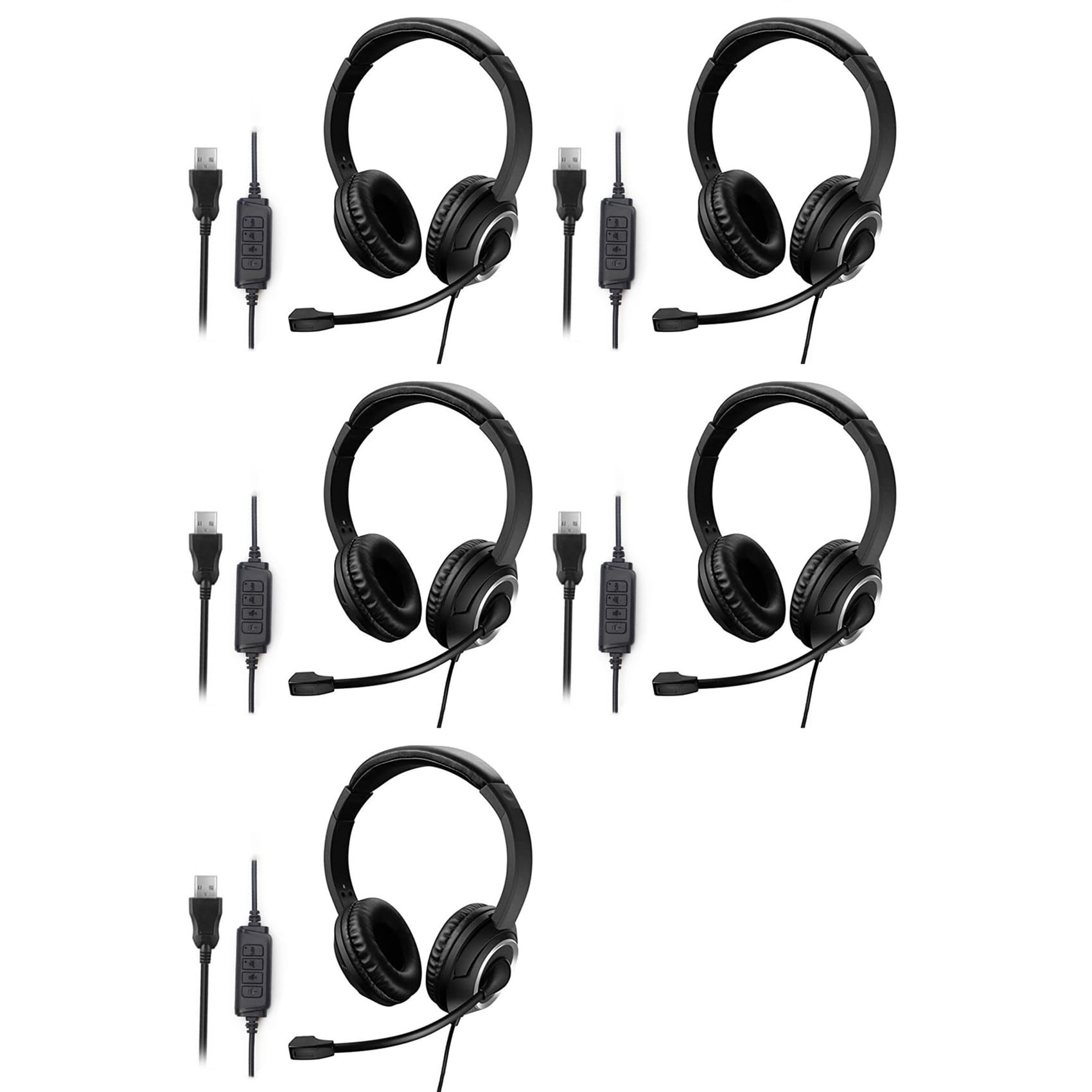 5X Auriculares USB con Cable para Centro de Llamadas, Auriculares con Micrófono, Auriculares Supraaurales con Cancelación de Ruido para Juegos, para Ordenador, PC y Portátil
