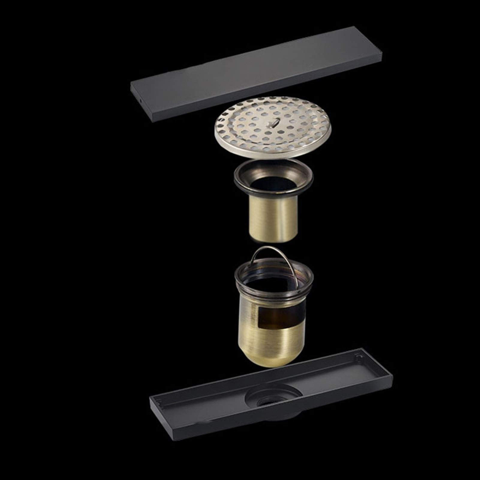 Desagüe de Ducha Rectangular con Tapa extraíble, desagüe de baño de latón con Filtro para Cocina, baño, Garaje y sótano, 11.8 x 3.1