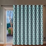 H.VERSAILTEX Extra Wide Blackout Curtain 100x84 Inches Thermal Insulated Curtain for Sliding Glass Door -Grommet Top Patio Door Curtain - Moroccan Tile Quatrefoil Pattern, Smoke Blue and White