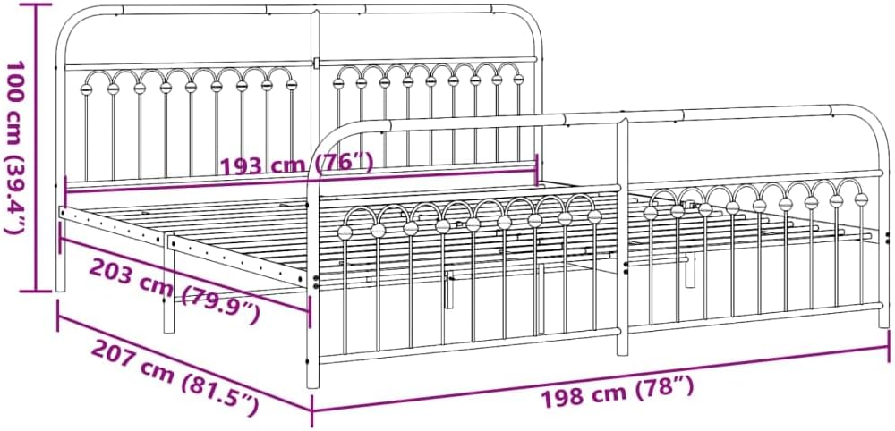 White Steel Bed Frame 76 x 80 in Rectangular Platform Foundation with Sturdy Slatted Design for Bedroom Storage and Mattress Support Easy Assembly Durable Heavy-Duty