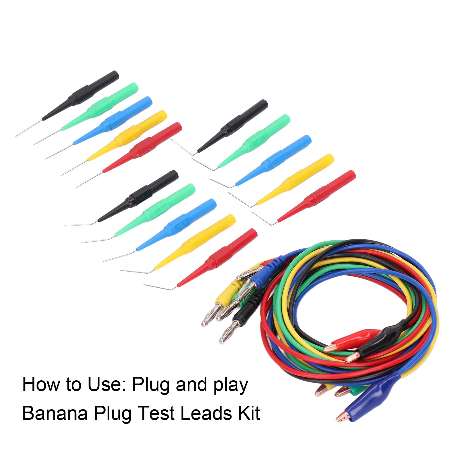 JT8005por 4mm Banana Plug Leads Probe Kit, Plated Clips Back Probe Pins For Multimeter, 3 Angles Of 90°/145°/180°