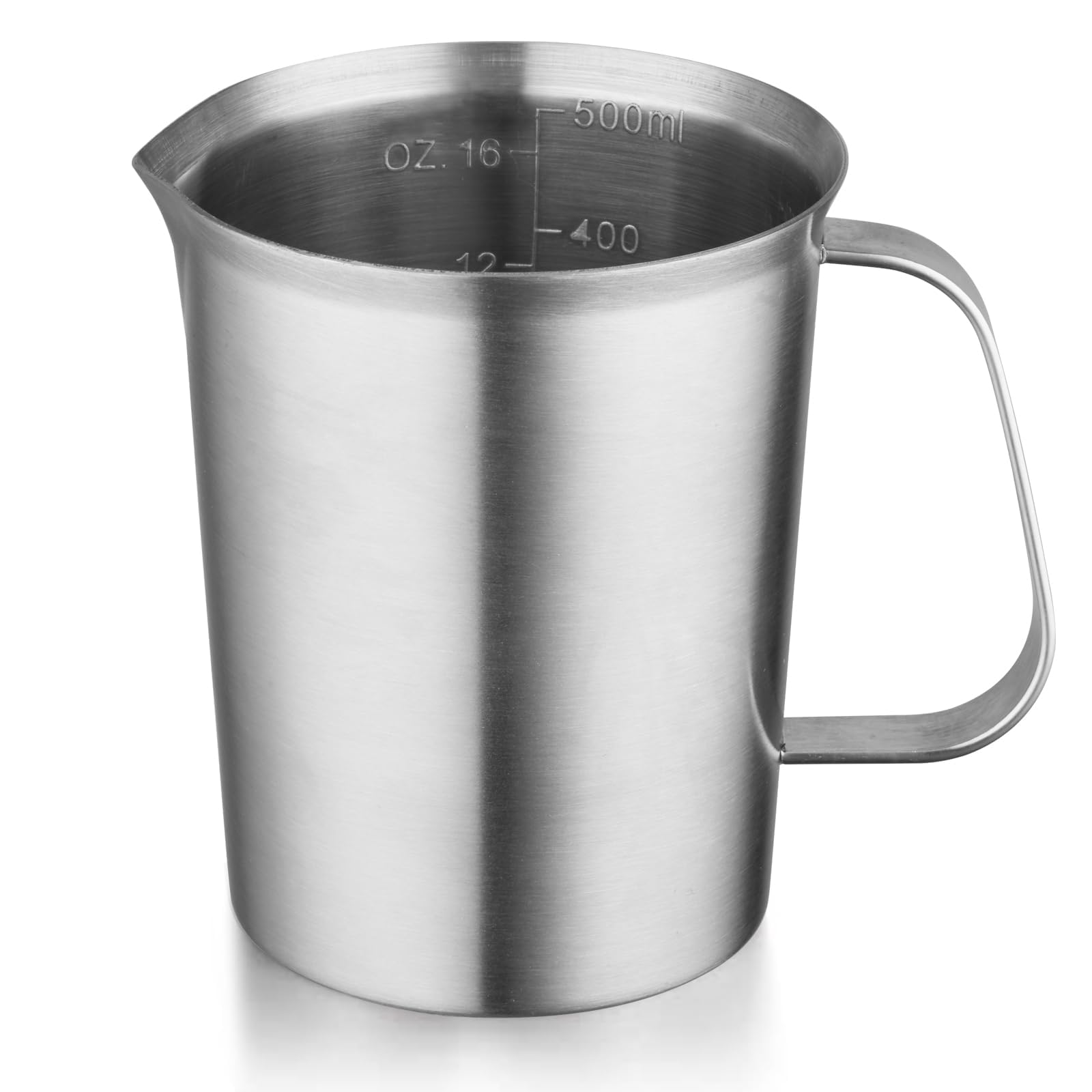 18/8 Stainless Steel Measuring Cup with Handle and Pour Lip, Metal Pitcher with Oz and ML marking, 16OZ/500ML- 2 Cup), Heavy-Duty Pitcher