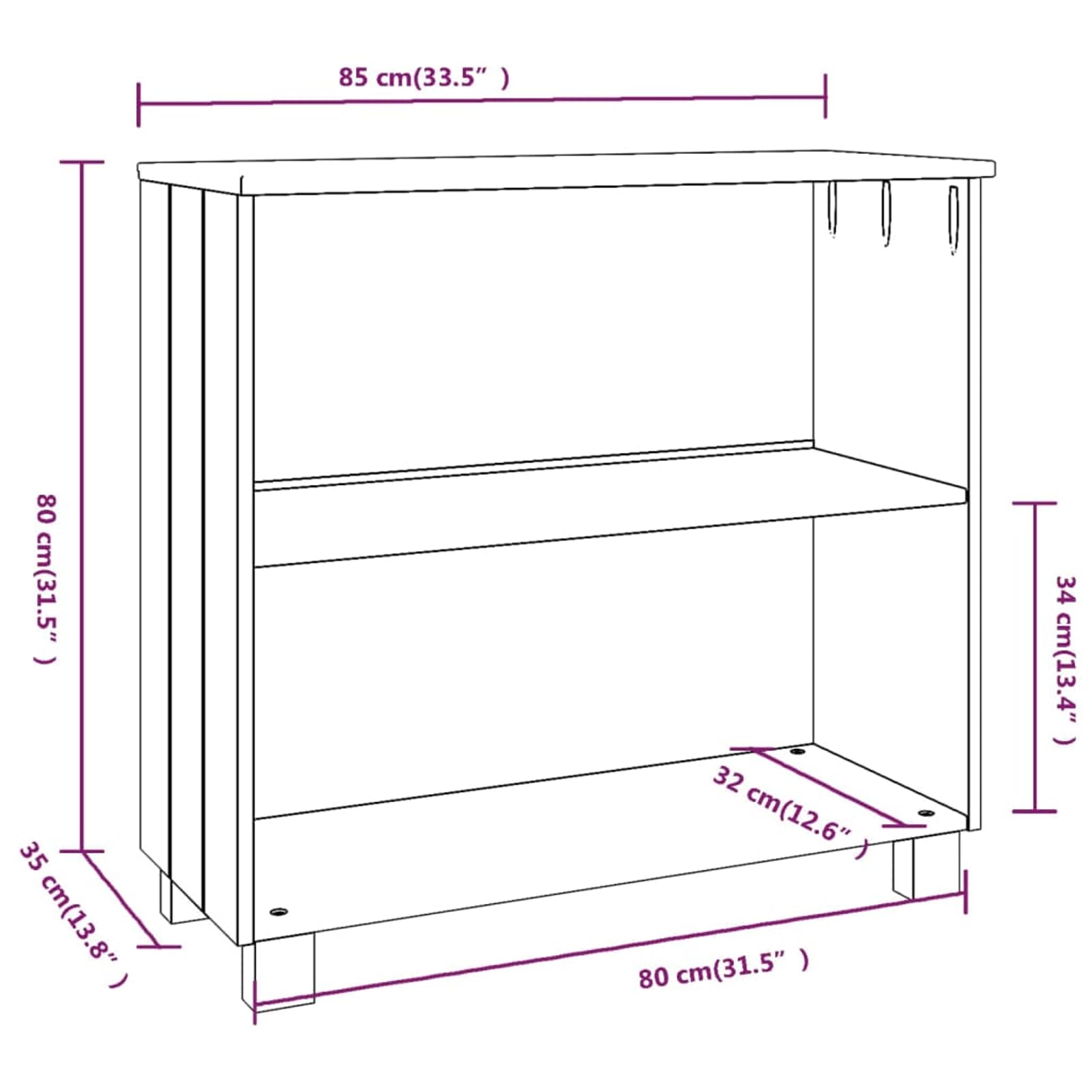 Komoda HAMAR z 2 otwartymi półkami, lite drewno sosnowe, jasnoszara, 85 x 35 x 80 cm – wytrzymała drewniana kredens do korytarza, salonu lub jadalni
