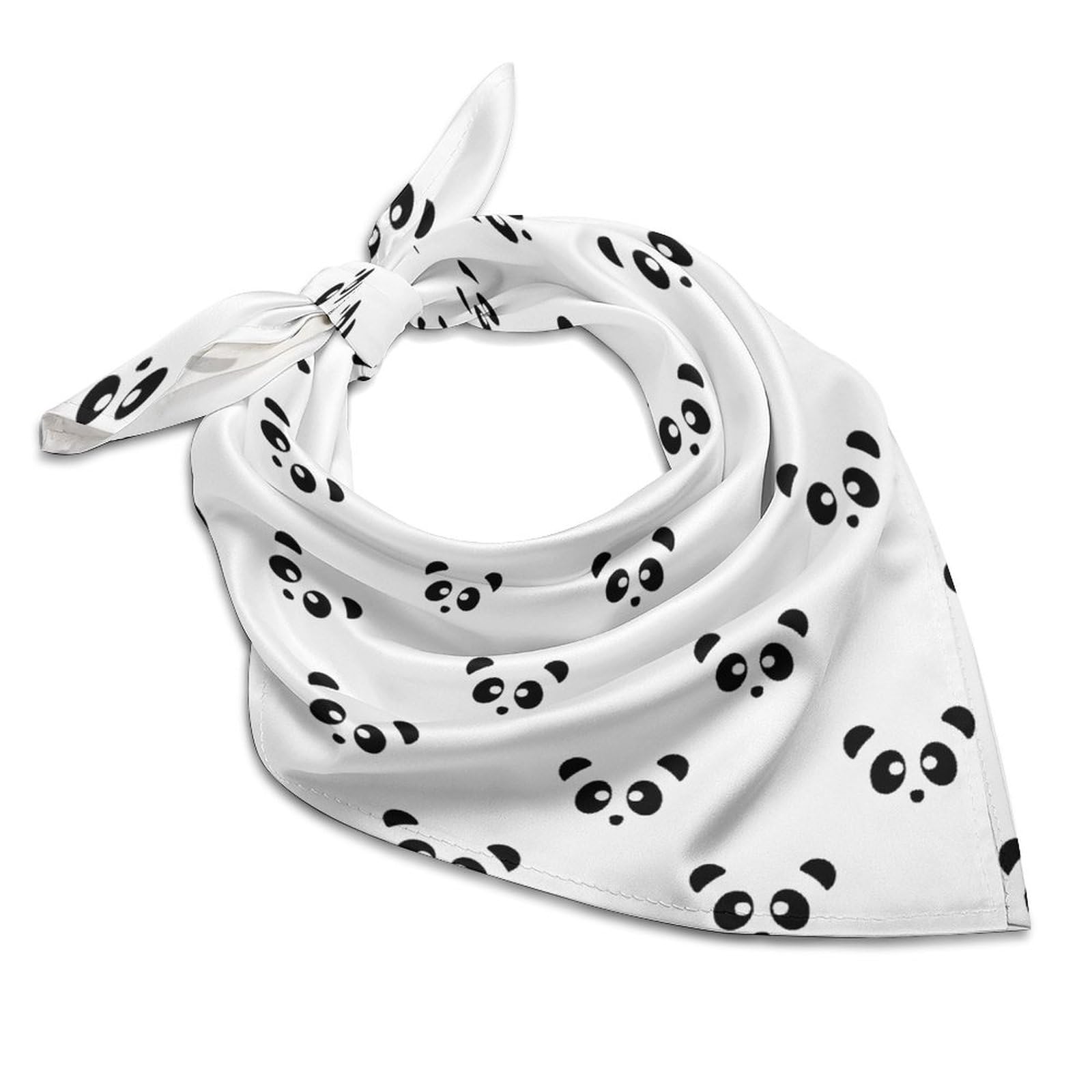 Fwjzdsp Unisex As Pic Panda Head Silk Head Scarf Neckerchief Square Scarves Vintage Bandanas For Men Women