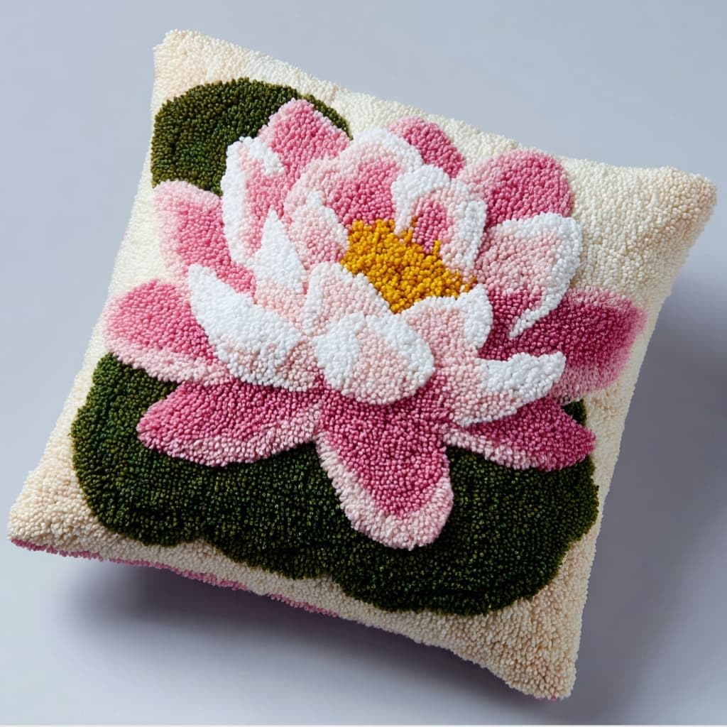 AxiangziK Latch Hook Embroidery Kit,Lotus DIY Throw Cushion Cover 43X43Cm