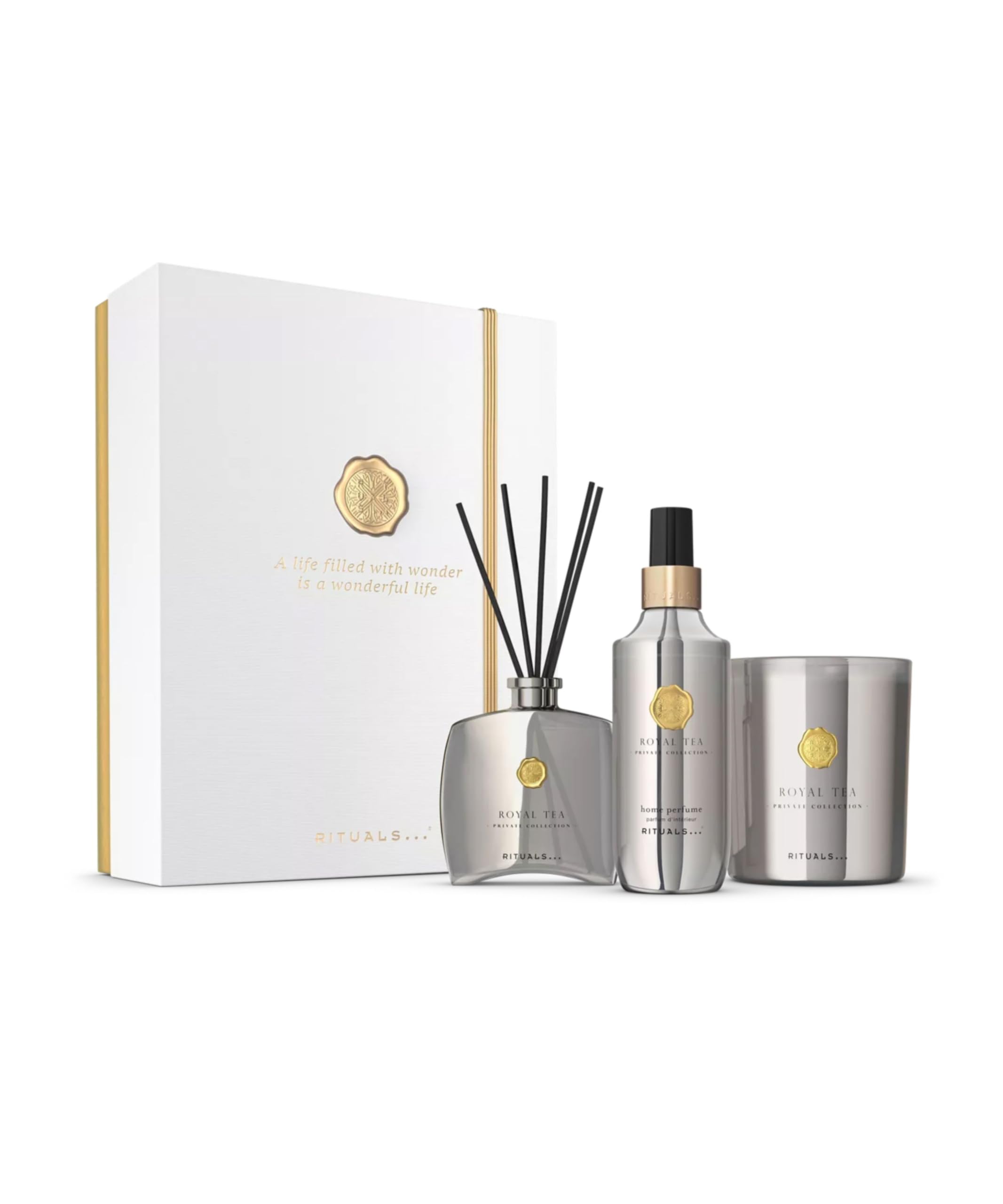 RITUALS Set de regalo Royal Tea Large – productos de lujo para el hogar de la Private Collection – Caja de regalo de aromaterapia con perfume para el hogar, una vela perfumada y varillas aromática