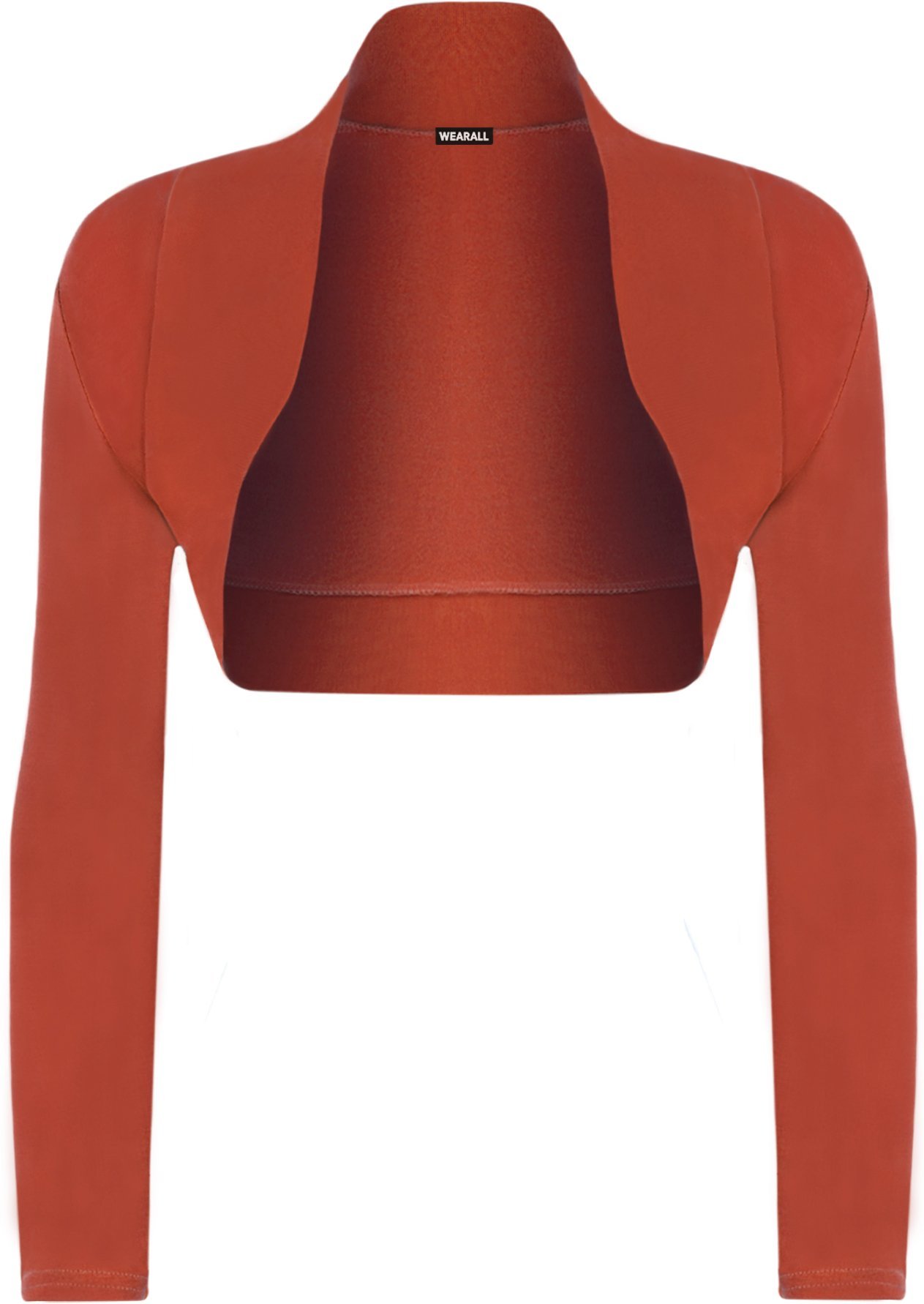 Wearall Women's Rust Plus Size Plain Long Sleeve Cropped Shrug Bolero Cardigan Top 20-22