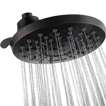 BRIGHT SHOWERS Rain Shower Head ? High Pressure ? 7.9? Diameter Round Face ? Adjustable Brass Ball Joints ? Multi Spray Setting ? Oil Rubbed Bronze