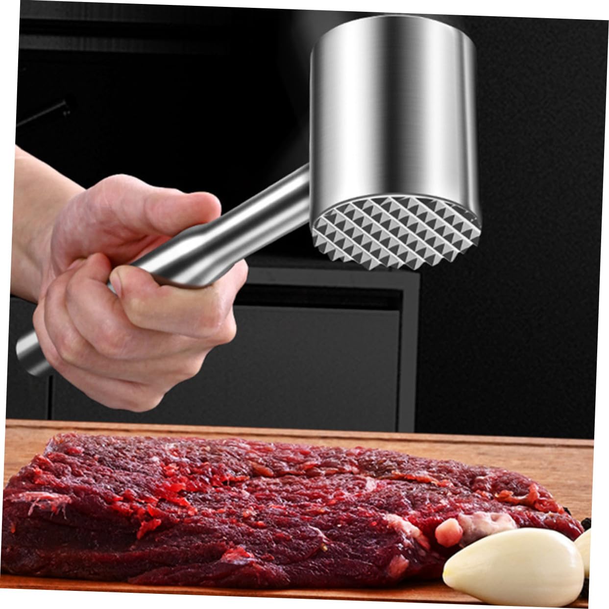 Fleischklopfer aus Edelstahl Doppelseitig Rostfrei zum Zartmachen von Steak und Fleisch für Küche und Restaurant Praktischer Küchenfleischhammer