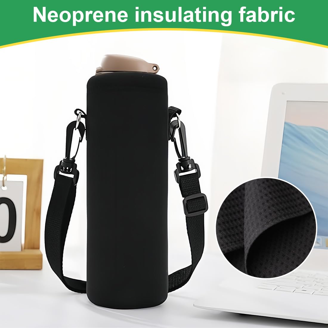 JEYORZY 1Pezzi Protezione per Bottiglia D'acqua, 1000ML Porta Borraccia Termica Custodia Antiscottatura Custodia con Tracolla Regolabile, Portaborraccia, Borsa Termica per Borraccia, per Sport Viaggio