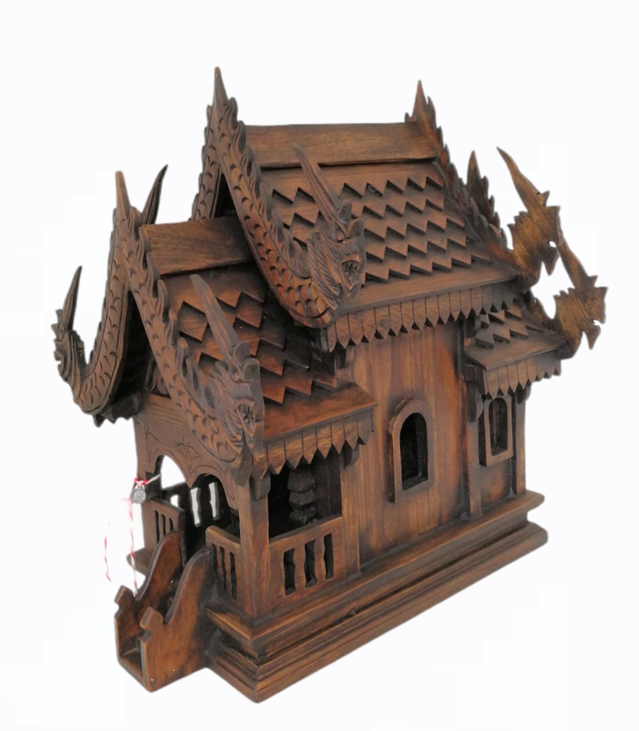 Großes Thailändisches Geisterhaus Teak Gewachst – San Phra Phum Spirit House aus Holz – Für Innen & Außen – Asiatische Deko & Glücksbringer – 47 cm