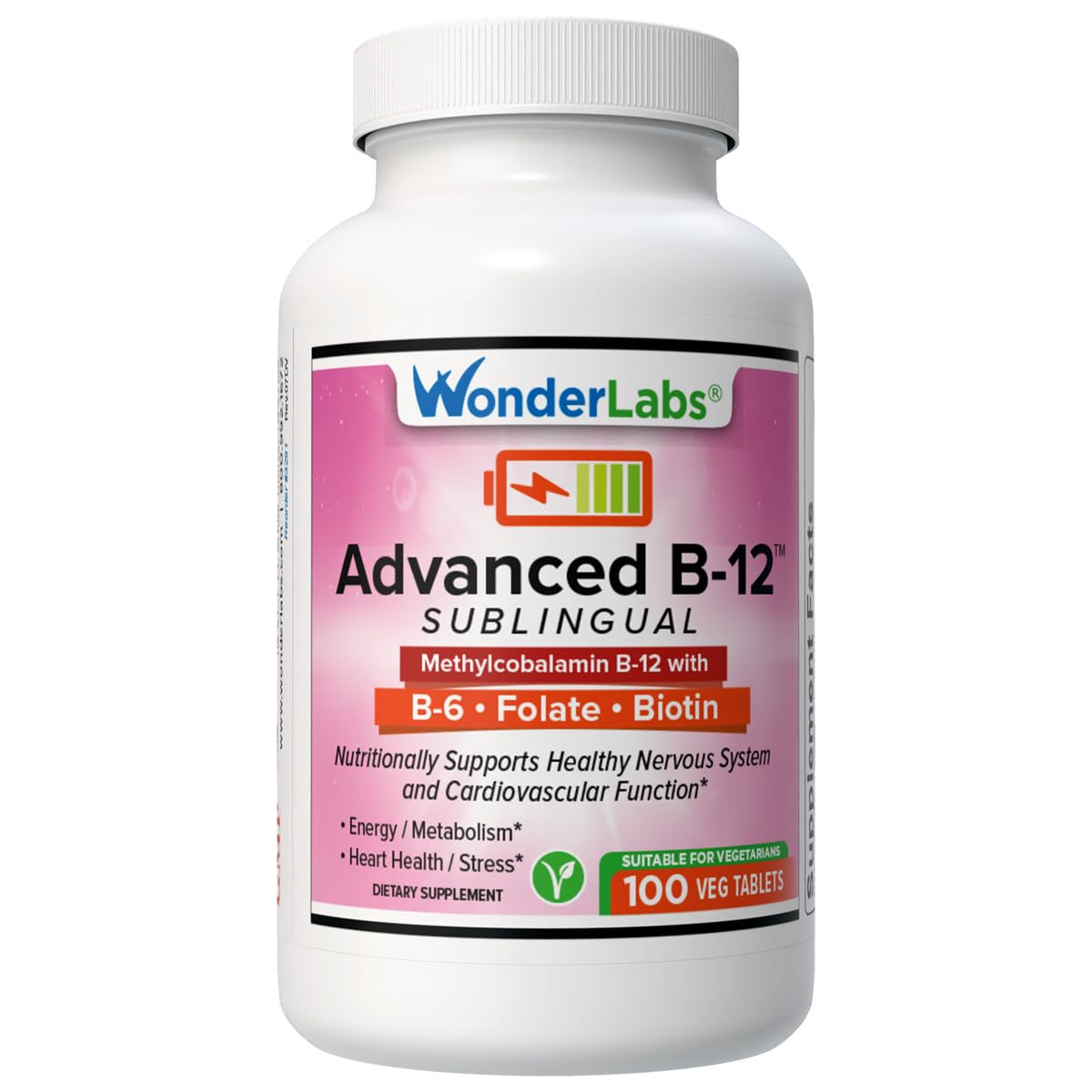 Wonder Laboratories Sublingual Vitamin B12 (1000 mcg), B6 (5mg), Folic Acid(400 mcg) & Biotin (25mcg) - Formulated with Methylcobalamin Vitamin B-12 (100 Tablets)