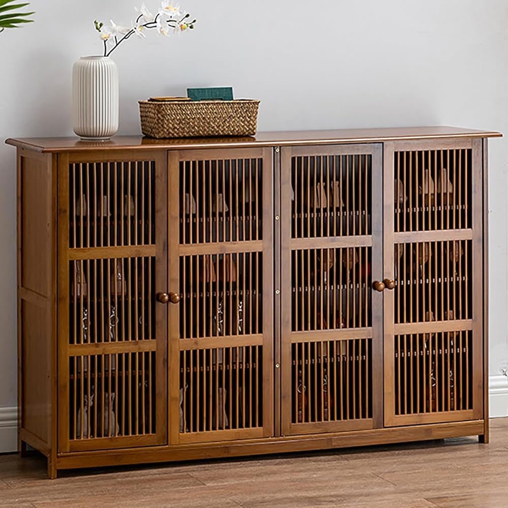 LWJSOCP Narrow Shoe Cabinet BambooHallway Shoe Storage Bench with Louvered doors Free Standing shoe Rack Storage nizer for Entryway Living Room